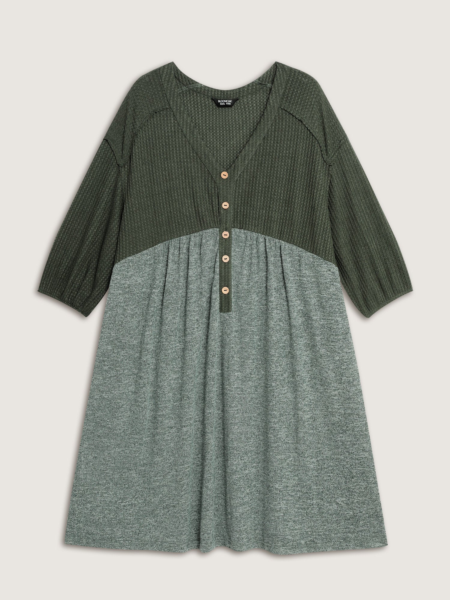Textured Drop Shoulder Patchwork Knit Dress - Image 8