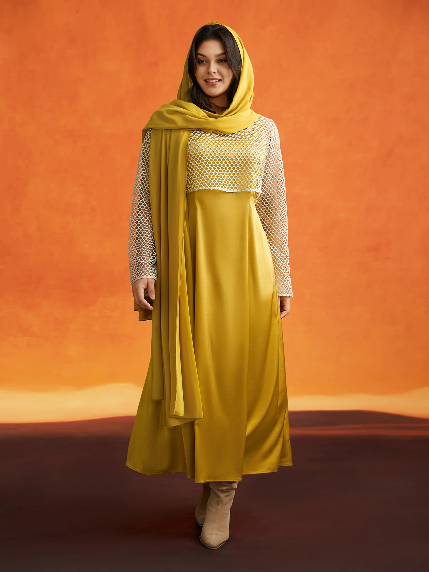 Sand-hued Textured Tri-Piece Dress - Image 2