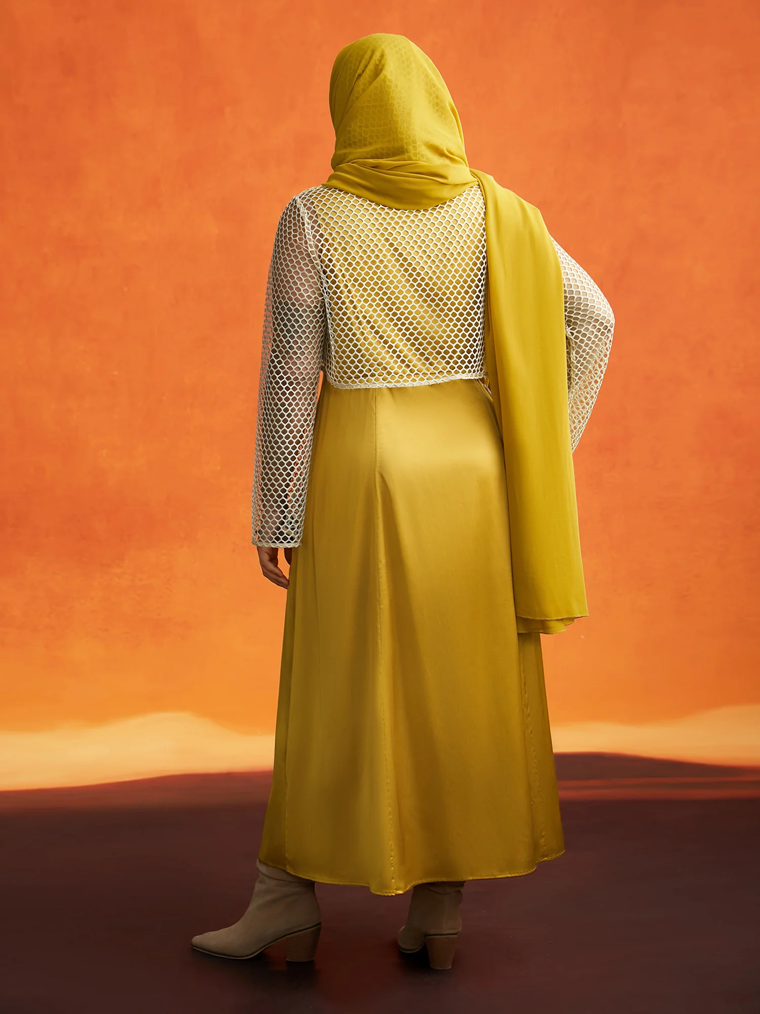 Sand-hued Textured Tri-Piece Dress - Image 3