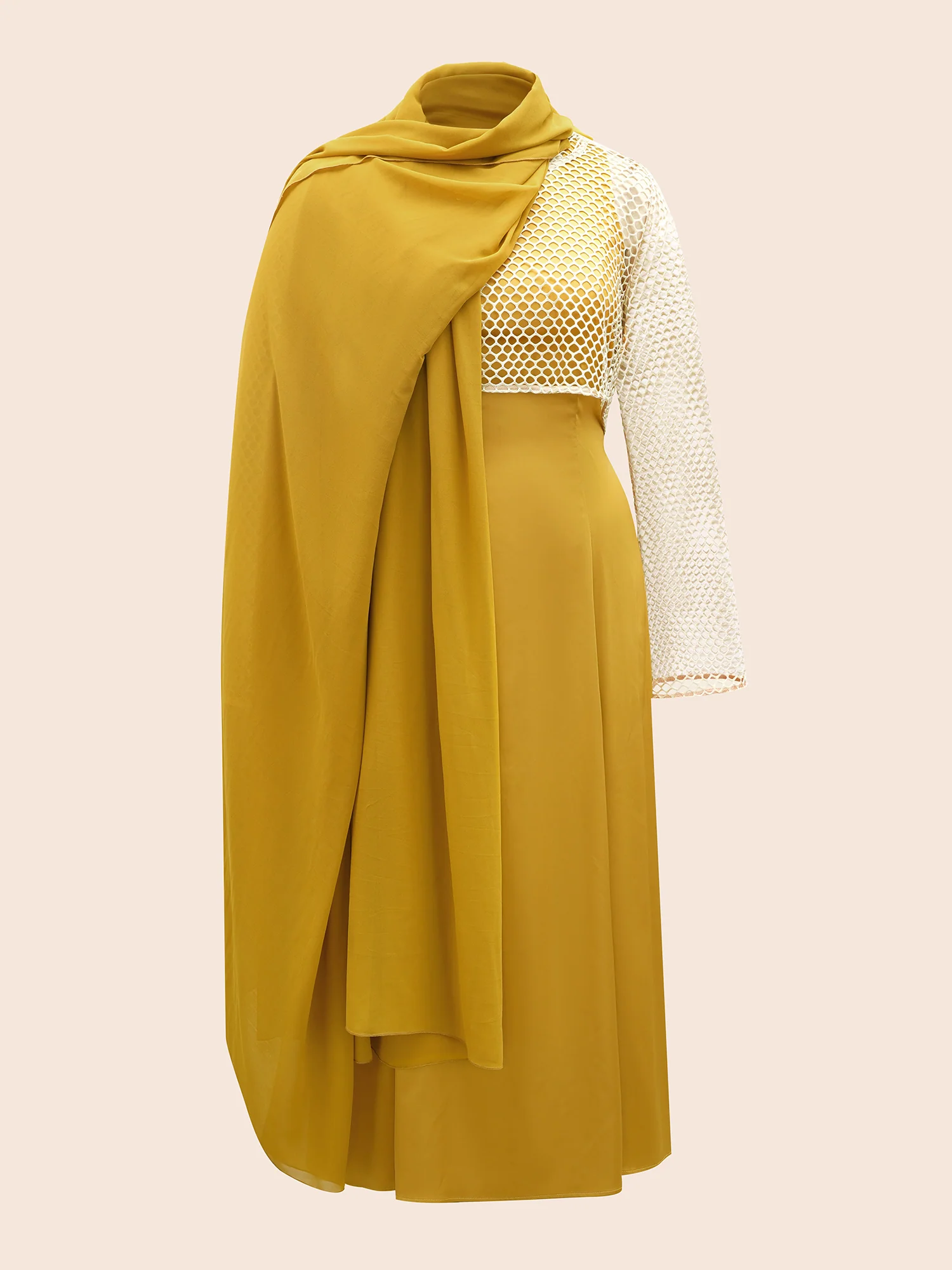 Sand-hued Textured Tri-Piece Dress - Image 7