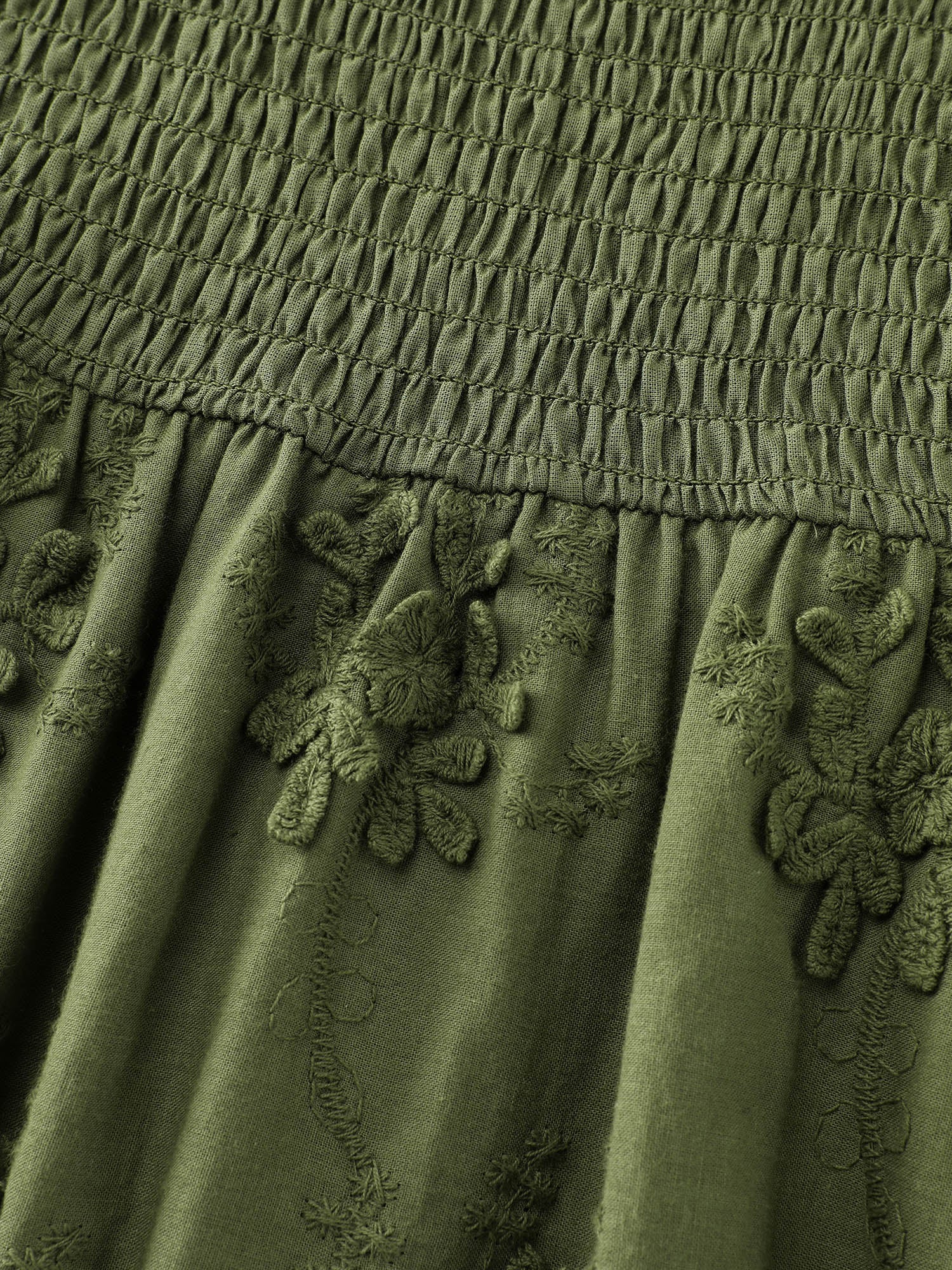 Textured Embroidery Shirred Square Neckline Midi Dress - Image 5