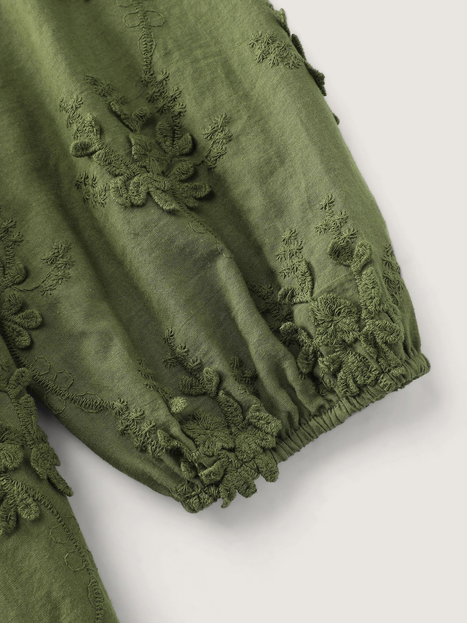 Textured Embroidery Shirred Square Neckline Midi Dress - Image 6
