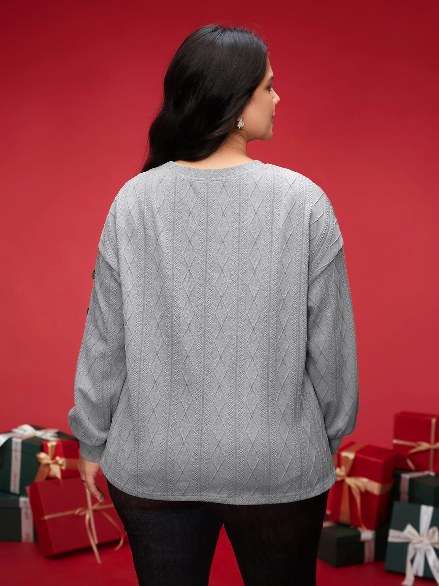Textured Fabric Crew Neck Straight-Fit Sweatshirt - Image 2