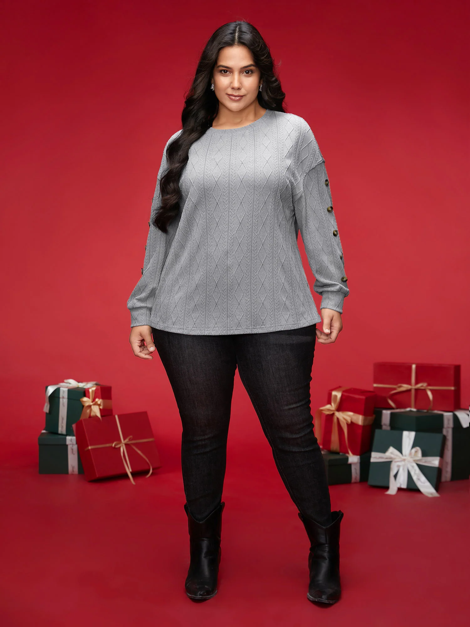 Textured Fabric Crew Neck Straight-Fit Sweatshirt - Image 3