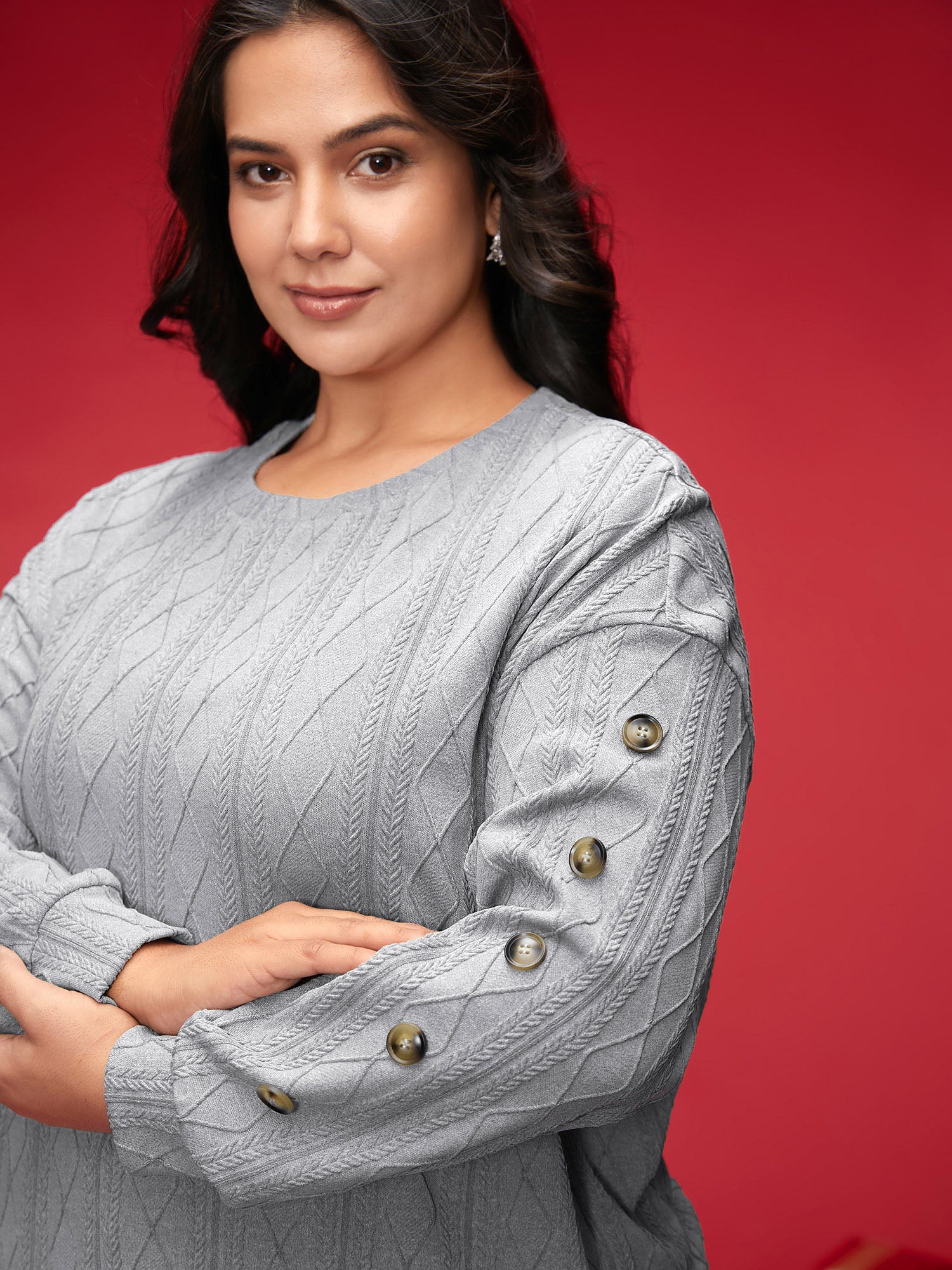 Textured Fabric Crew Neck Straight-Fit Sweatshirt - Image 4
