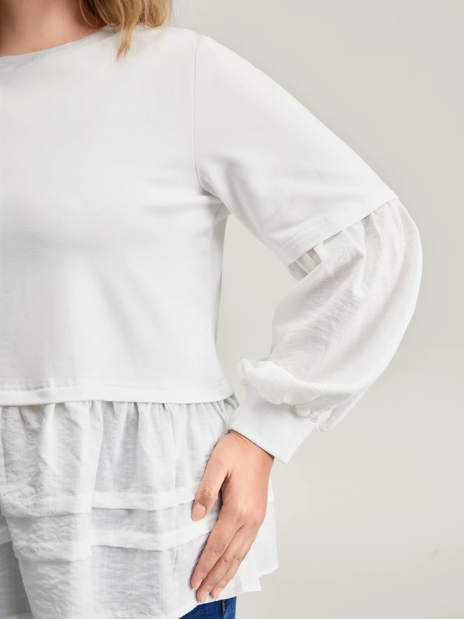 Textured Faux Two-Piece Pleated Sweatshirt - Image 2