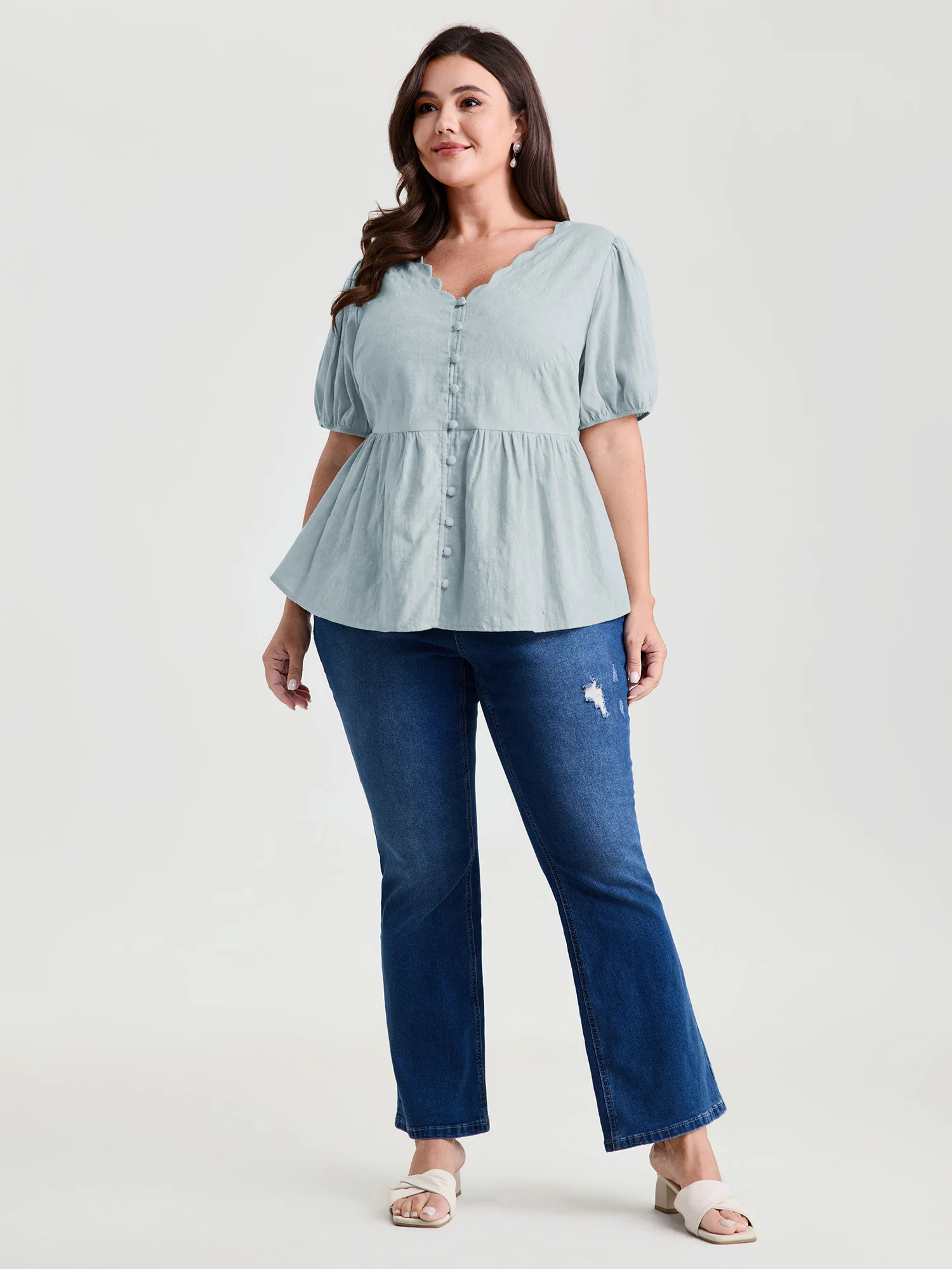 Textured Fit And Flare Plain Blouse - Image 10