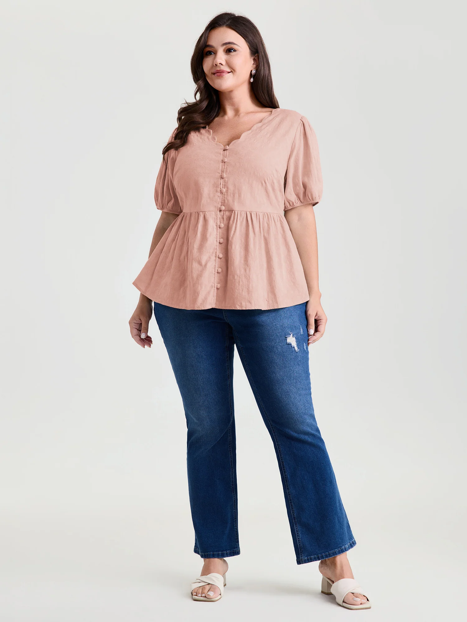 Textured Fit And Flare Plain Blouse - Image 14