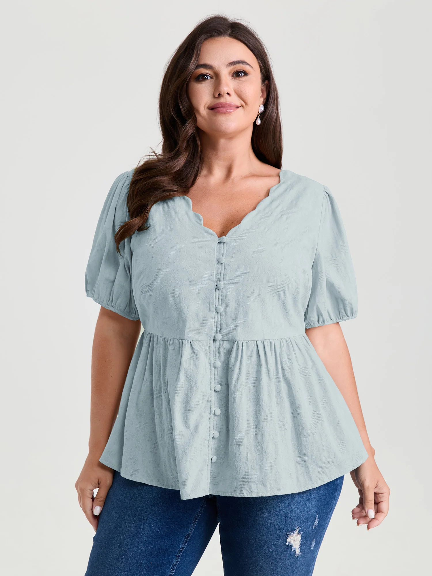 Textured Fit And Flare Plain Blouse - Image 8