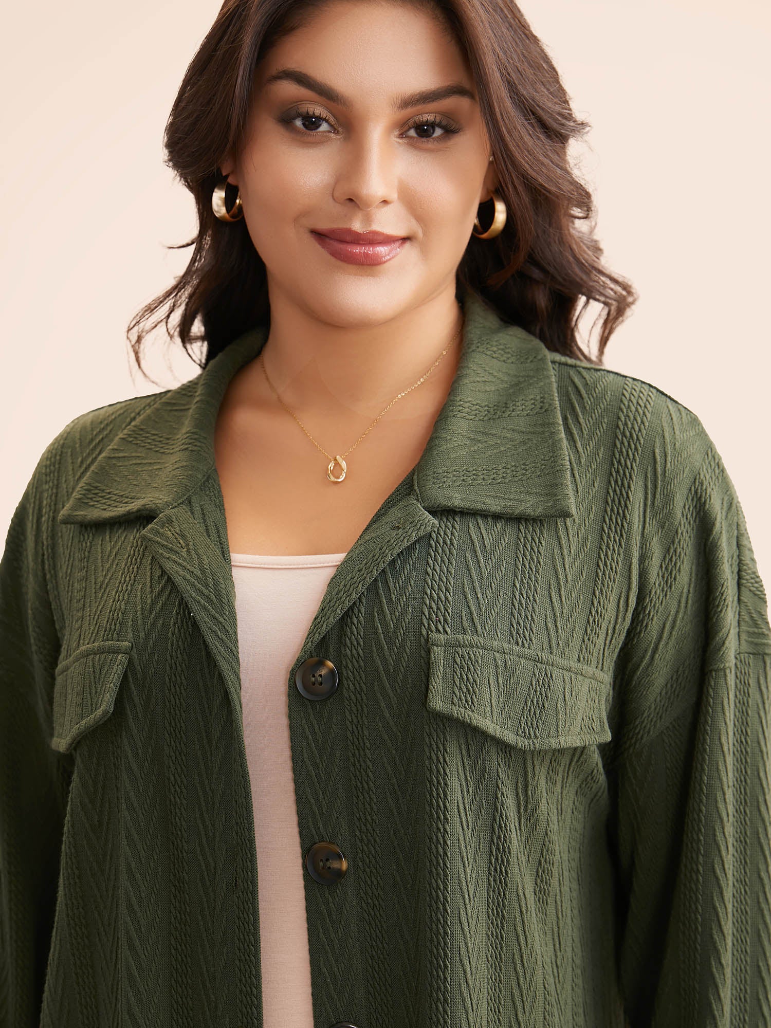 Textured Flap Detail Arc Hem Jacket - Image 2