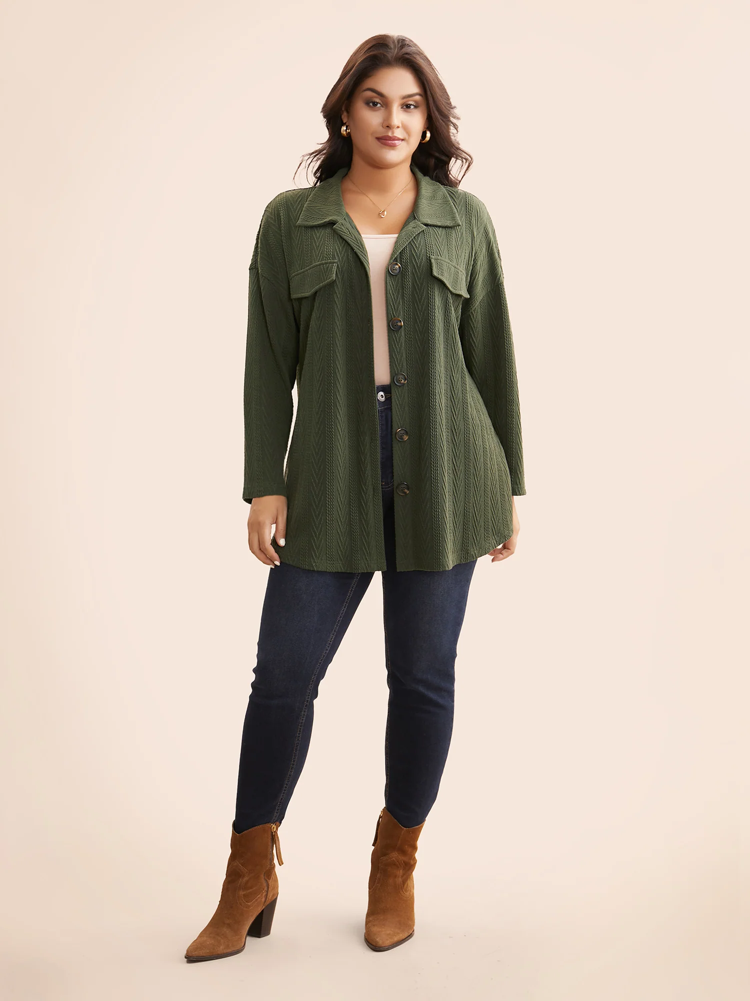 Textured Flap Detail Arc Hem Jacket - Image 3