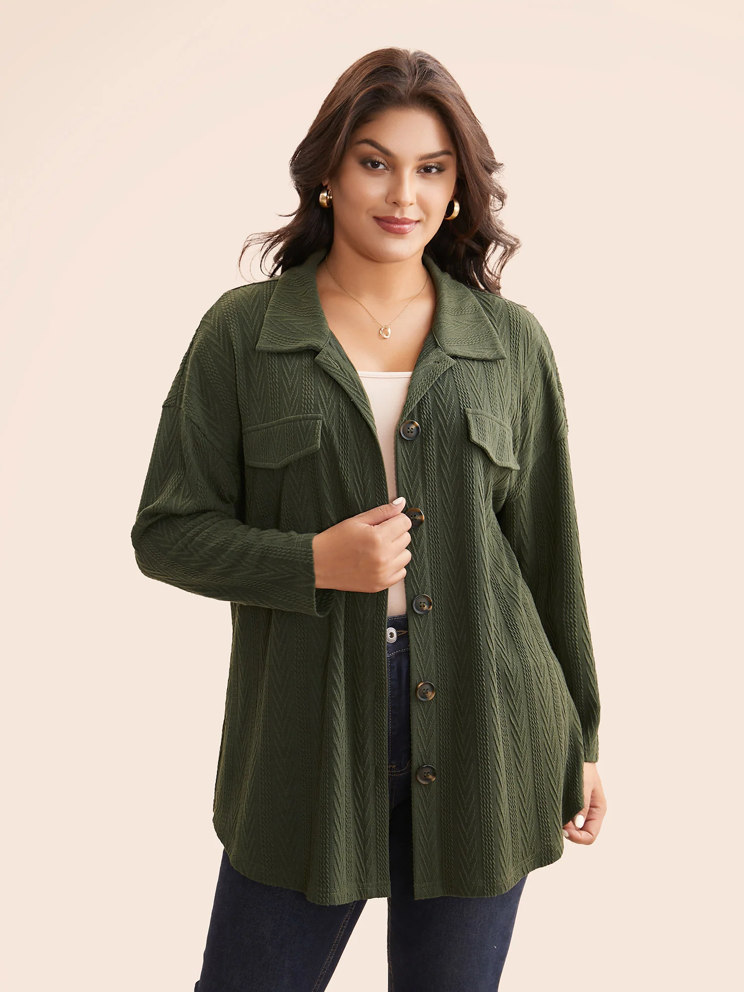 Textured Flap Detail Arc Hem Jacket - Image 4