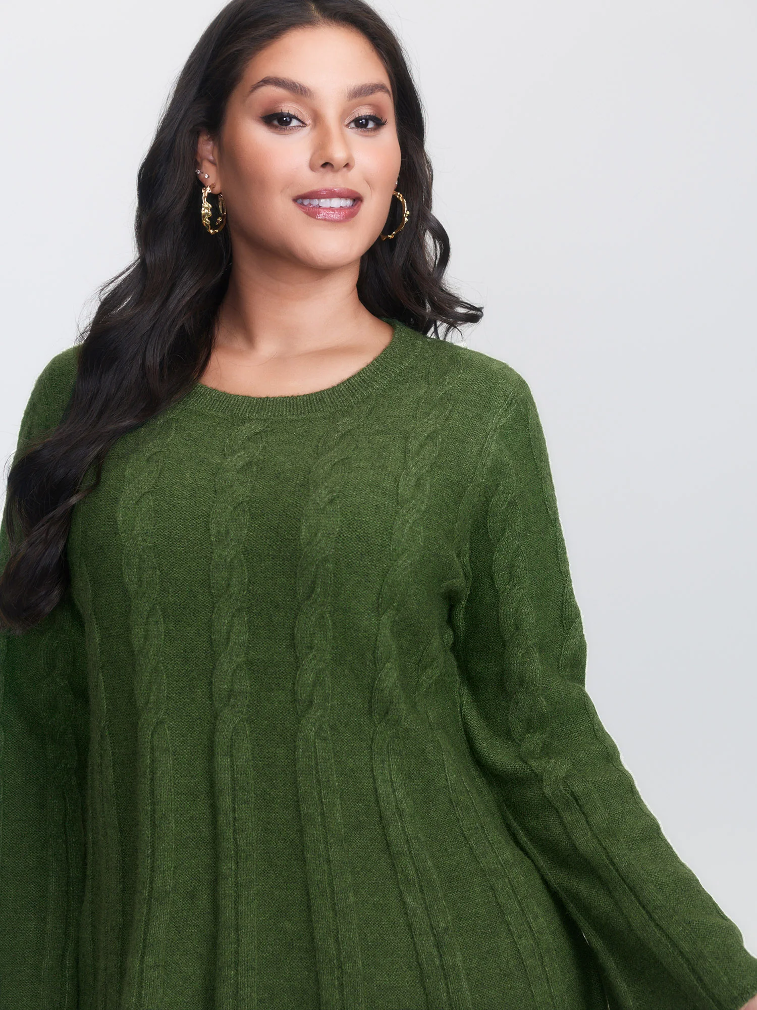 Textured Flared Sleeve A-Line Pullover - Image 2
