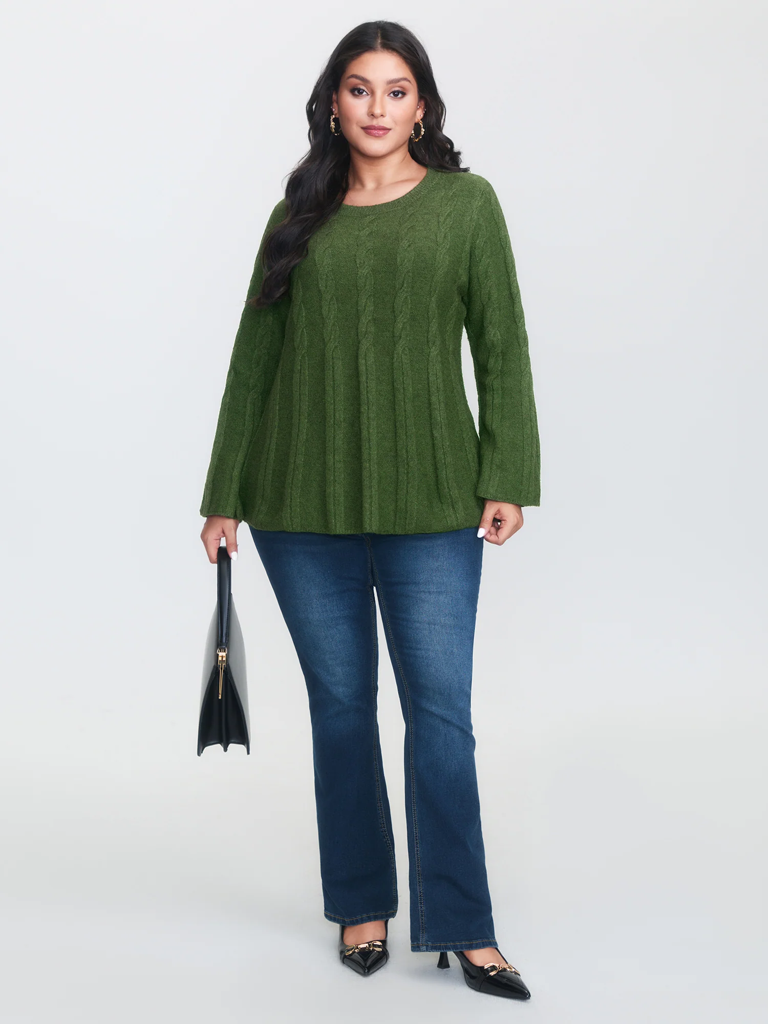 Textured Flared Sleeve A-Line Pullover - Image 3