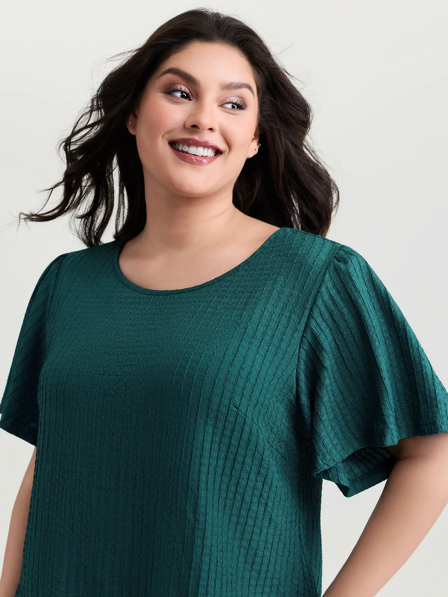 Textured Flared Sleeve Round Neck Knit Top - Image 2