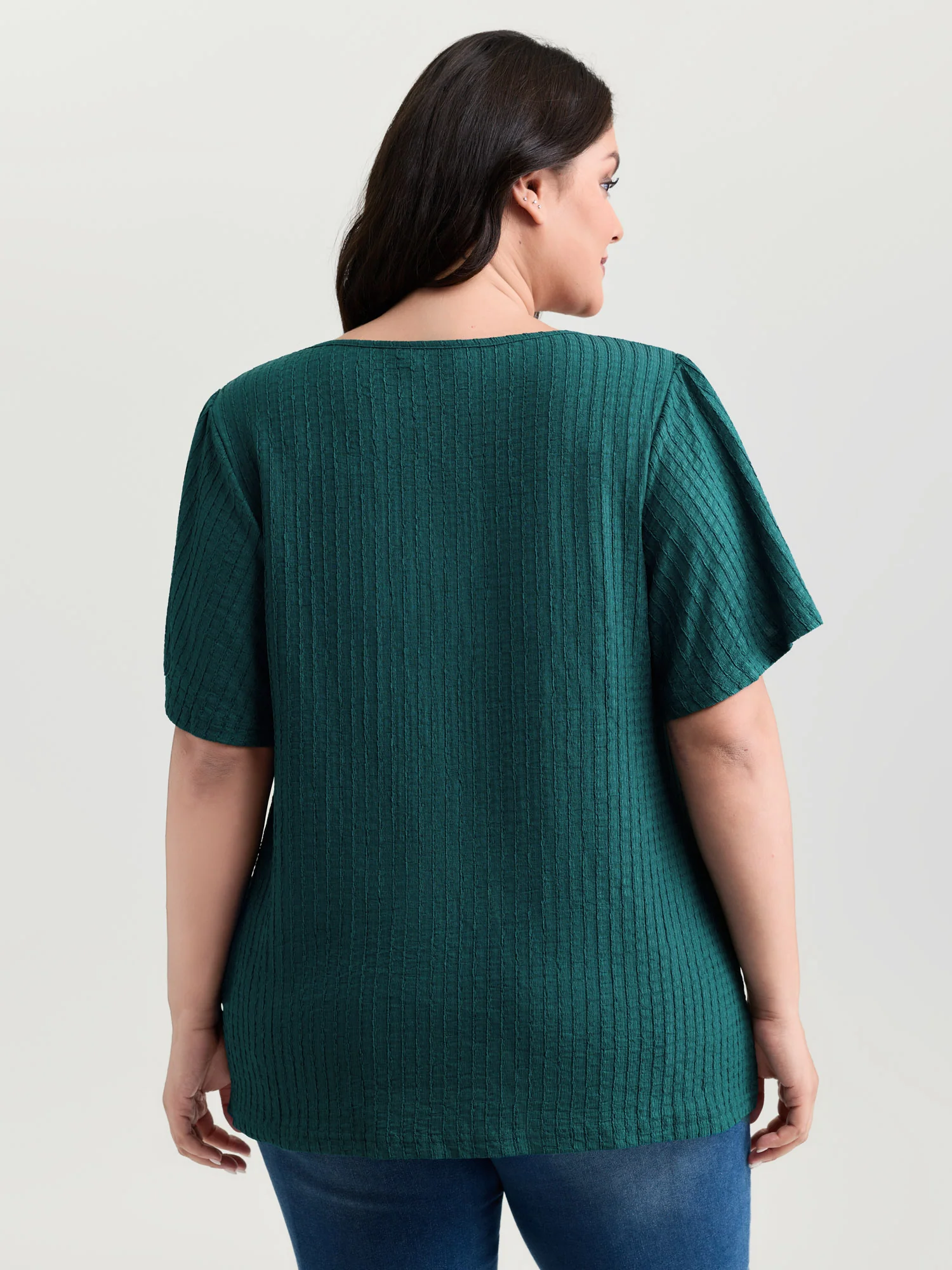 Textured Flared Sleeve Round Neck Knit Top - Image 4