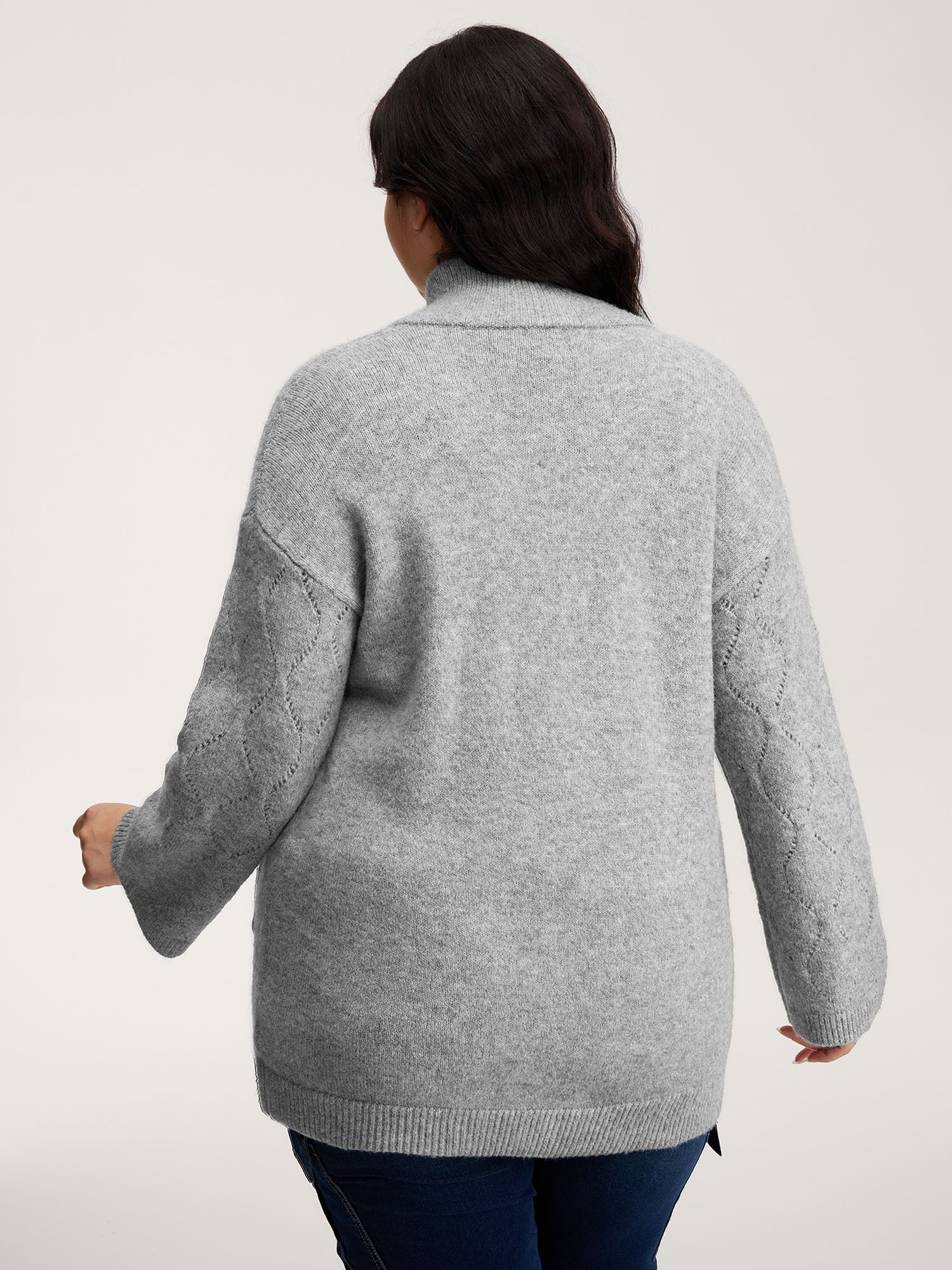 Textured Flared Sleeve Zipper Knit Cardigan - Image 4