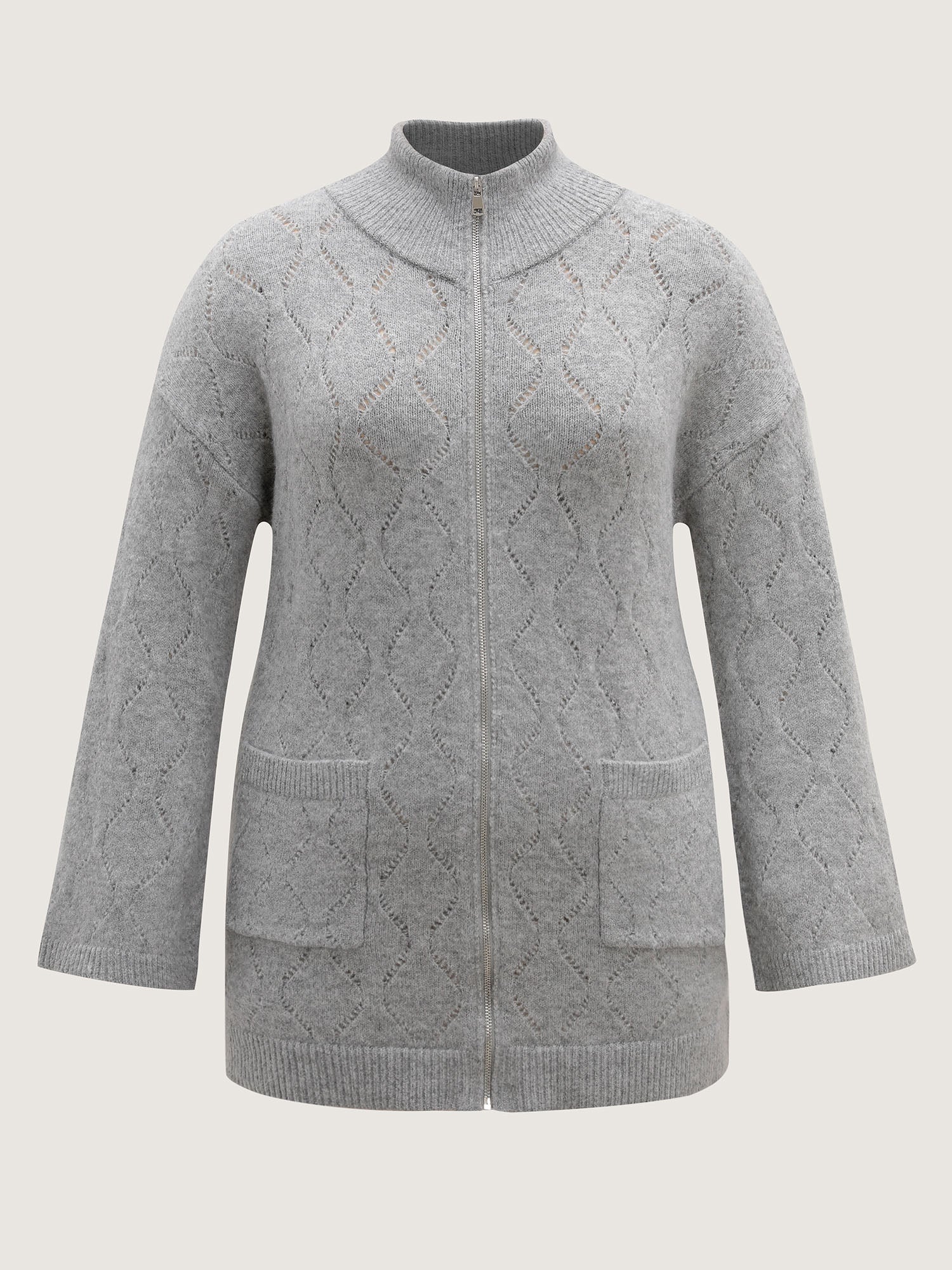 Textured Flared Sleeve Zipper Knit Cardigan - Image 5