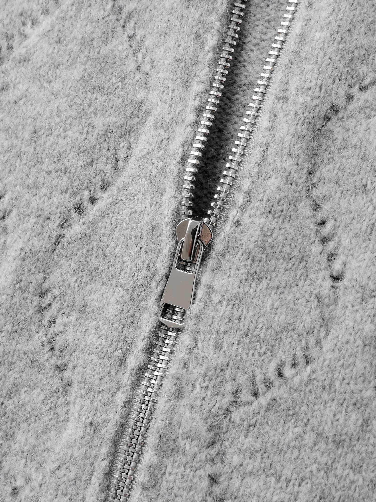 Textured Flared Sleeve Zipper Knit Cardigan - Image 6