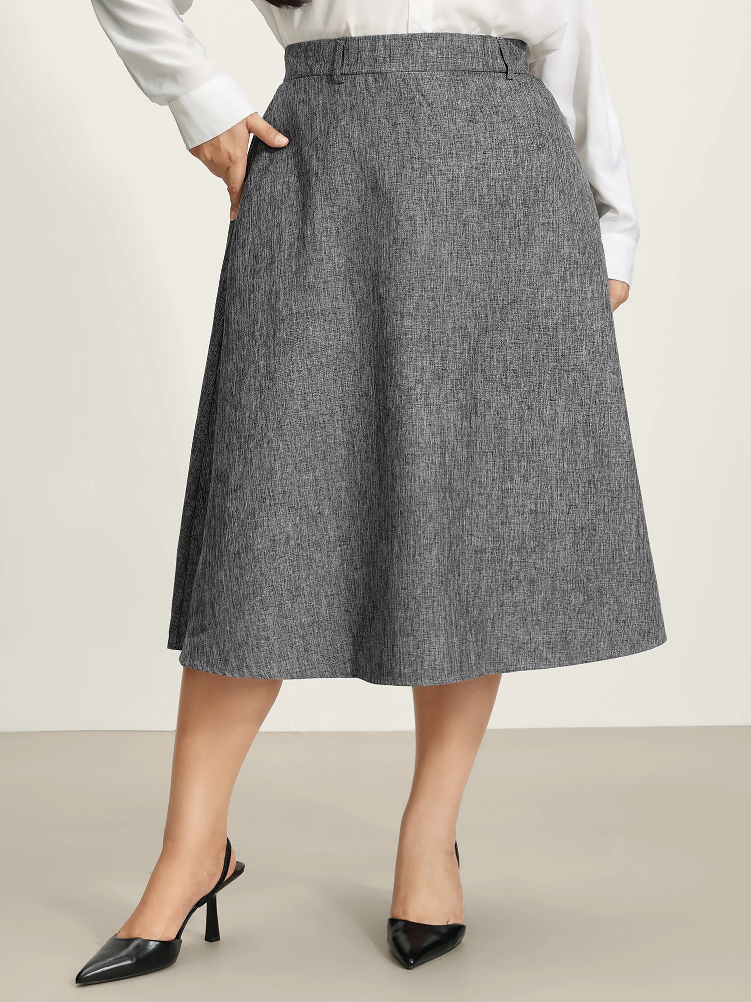 Textured Flared Solid Maxi Skirt - Image 2