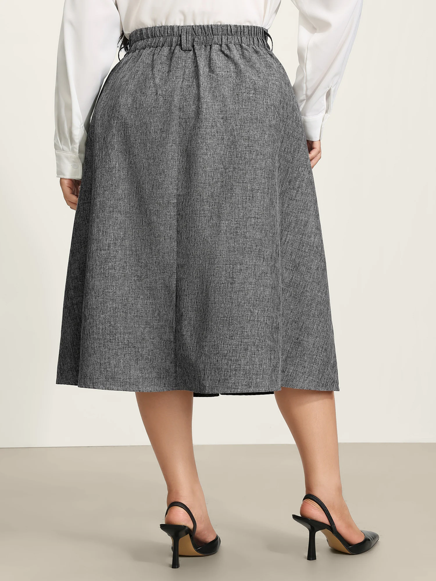 Textured Flared Solid Maxi Skirt - Image 5