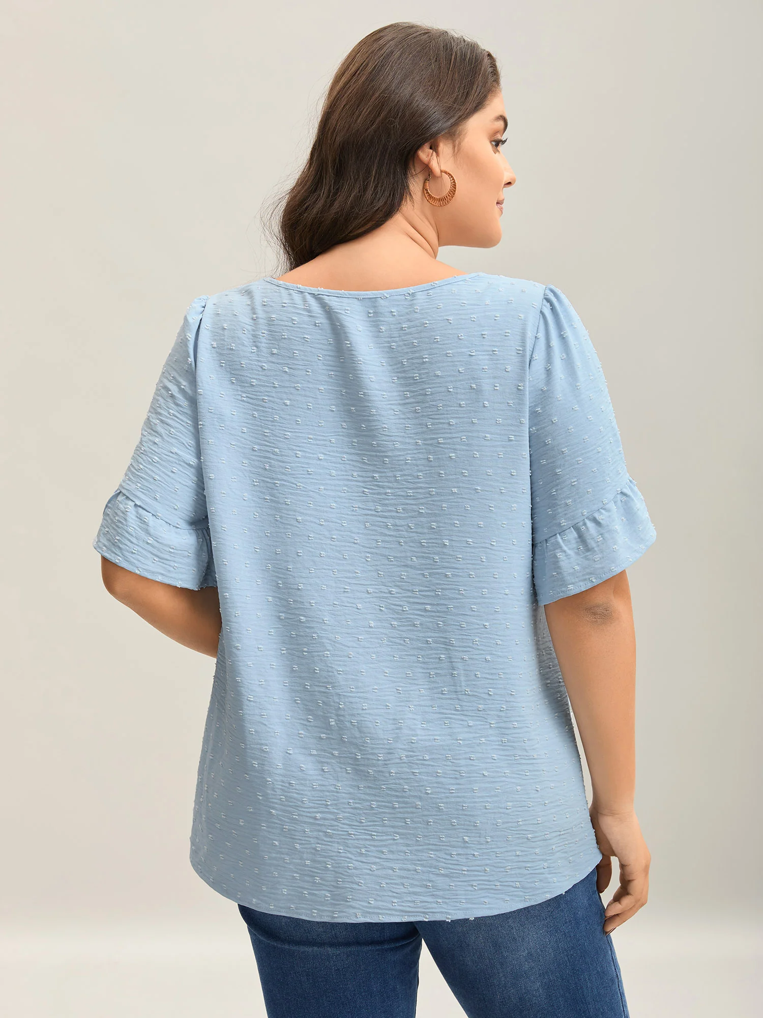 Textured Floral Embroidered Flared Sleeve Shirt - Image 4