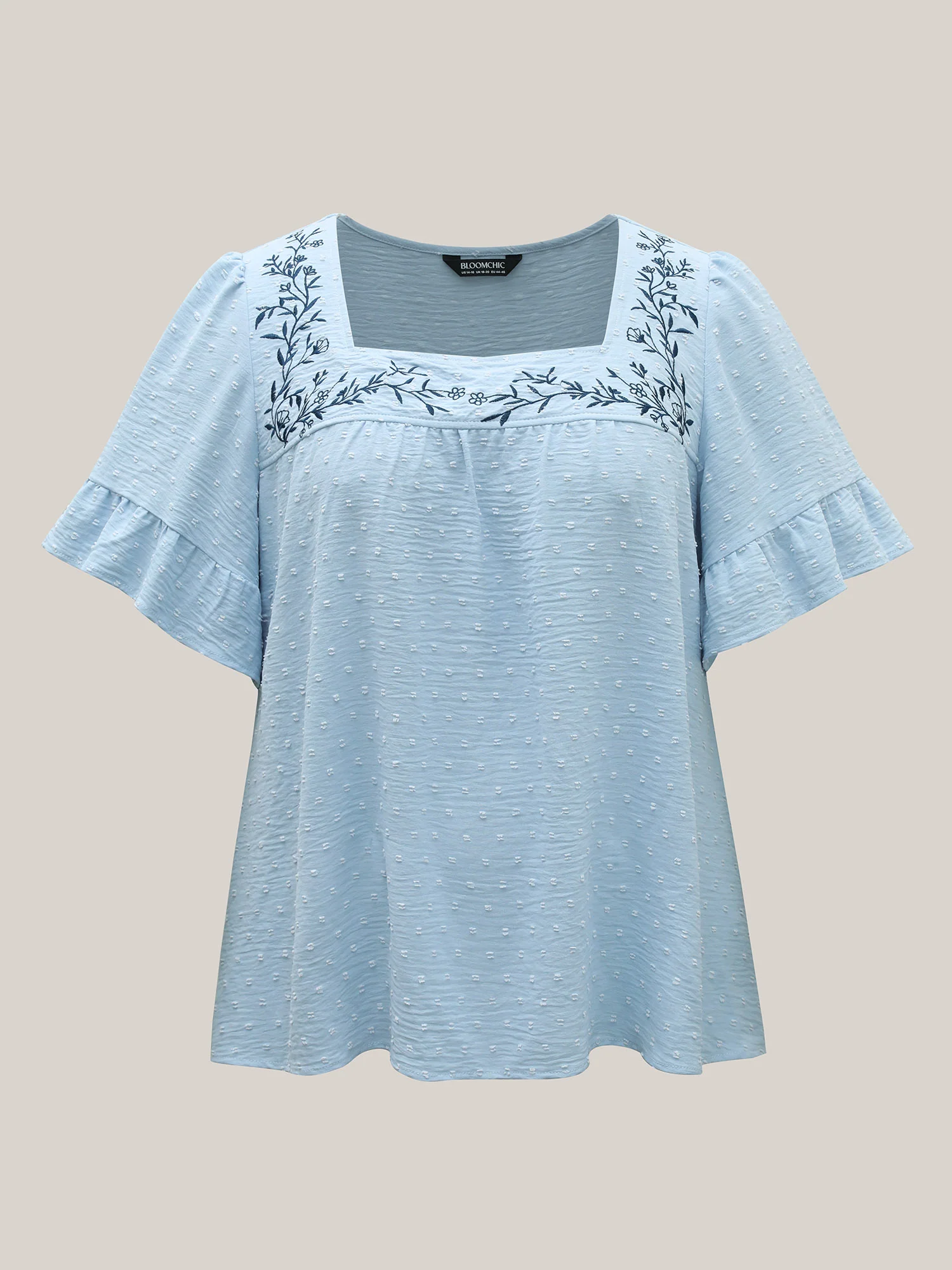 Textured Floral Embroidered Flared Sleeve Shirt - Image 6