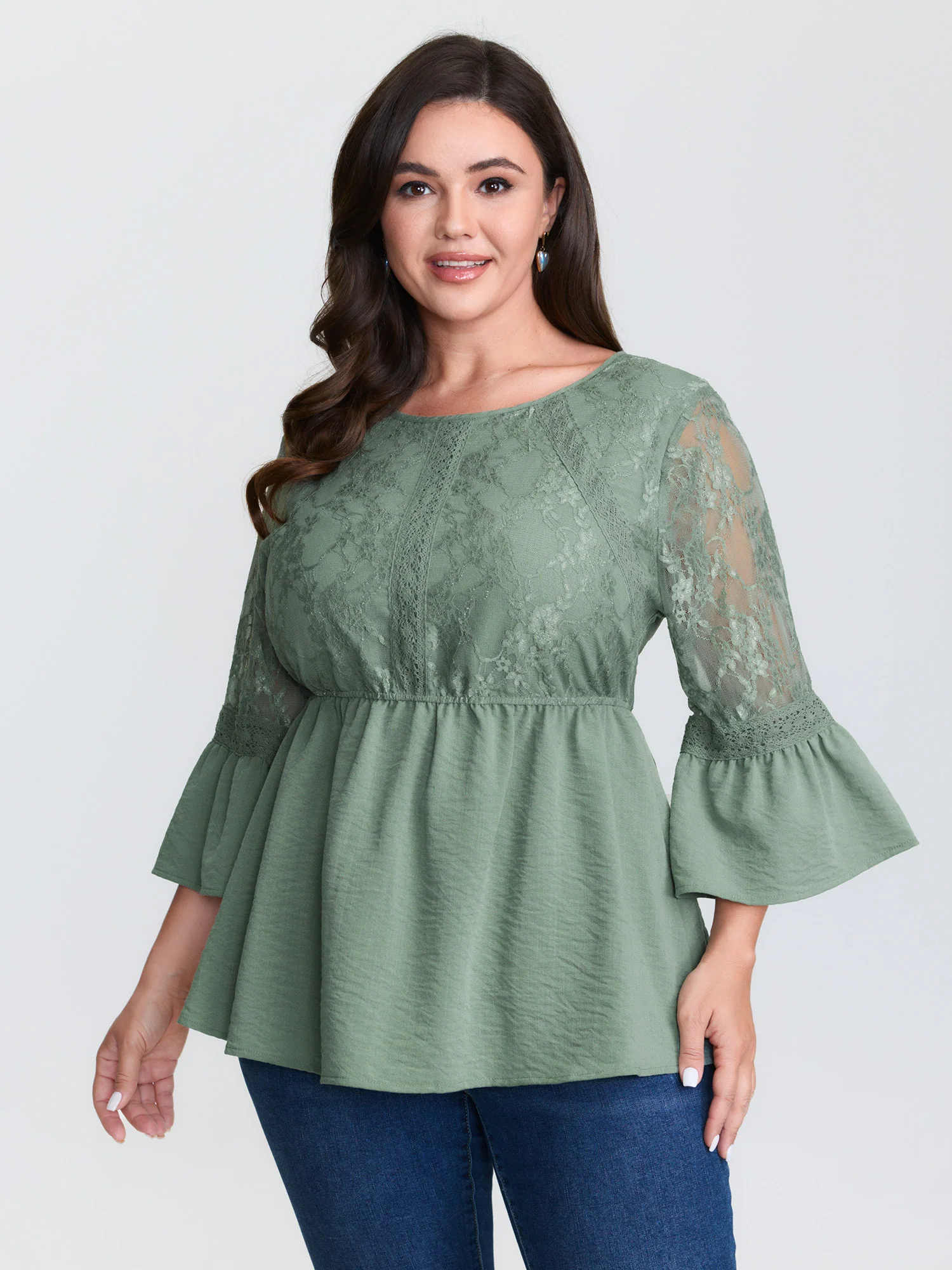 Textured Floral Lace Patchwork Blouse