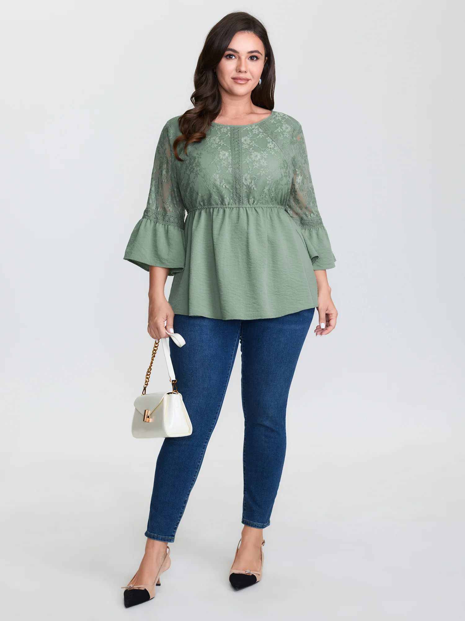 Textured Floral Lace Patchwork Blouse - Image 3
