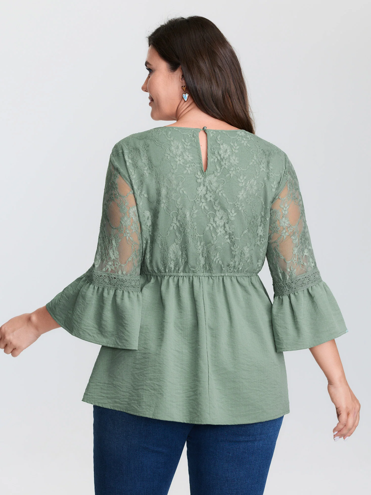 Textured Floral Lace Patchwork Blouse - Image 4