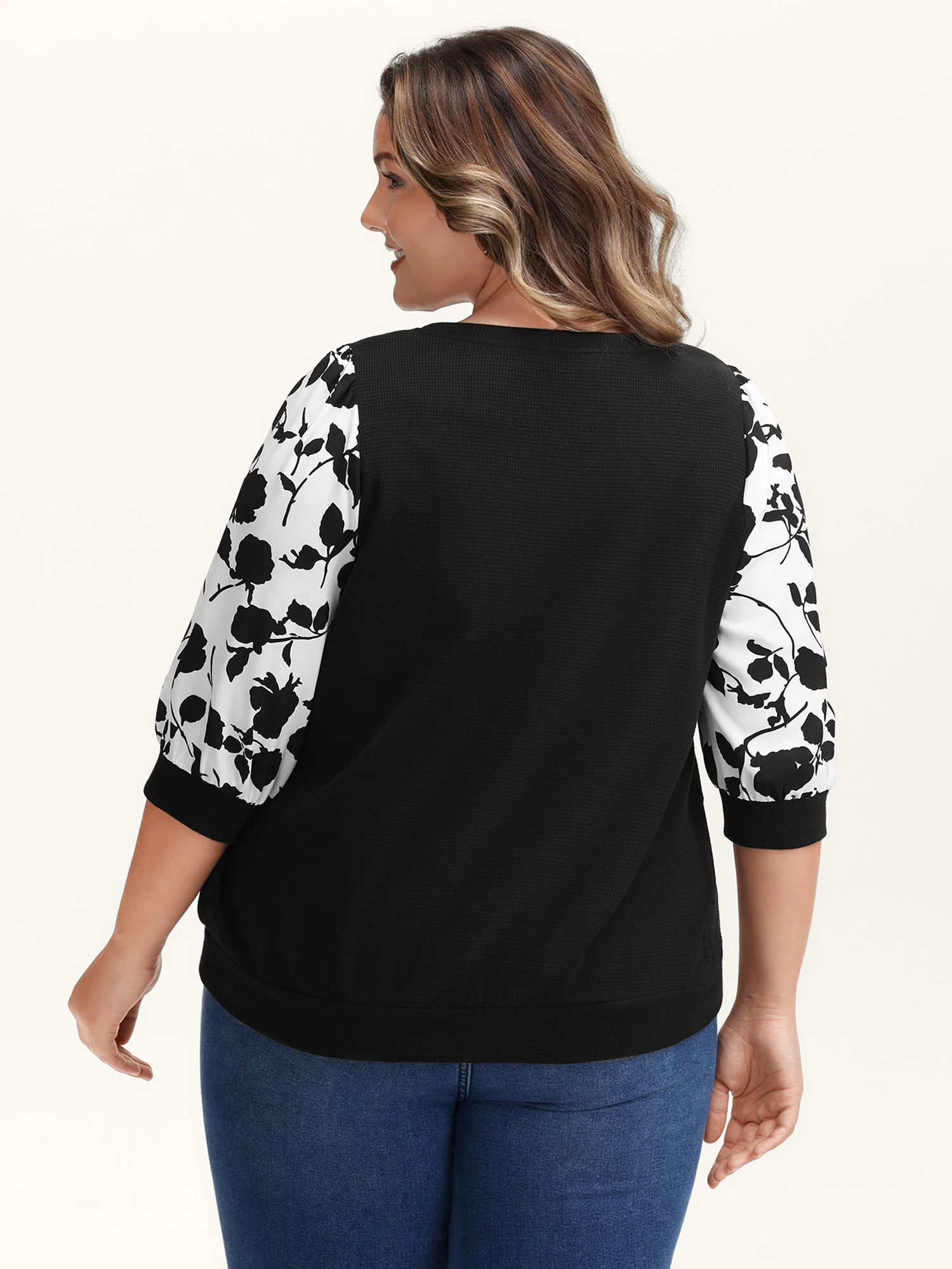 Textured Floral Puffy Sleeve Sweatshirt - Image 12