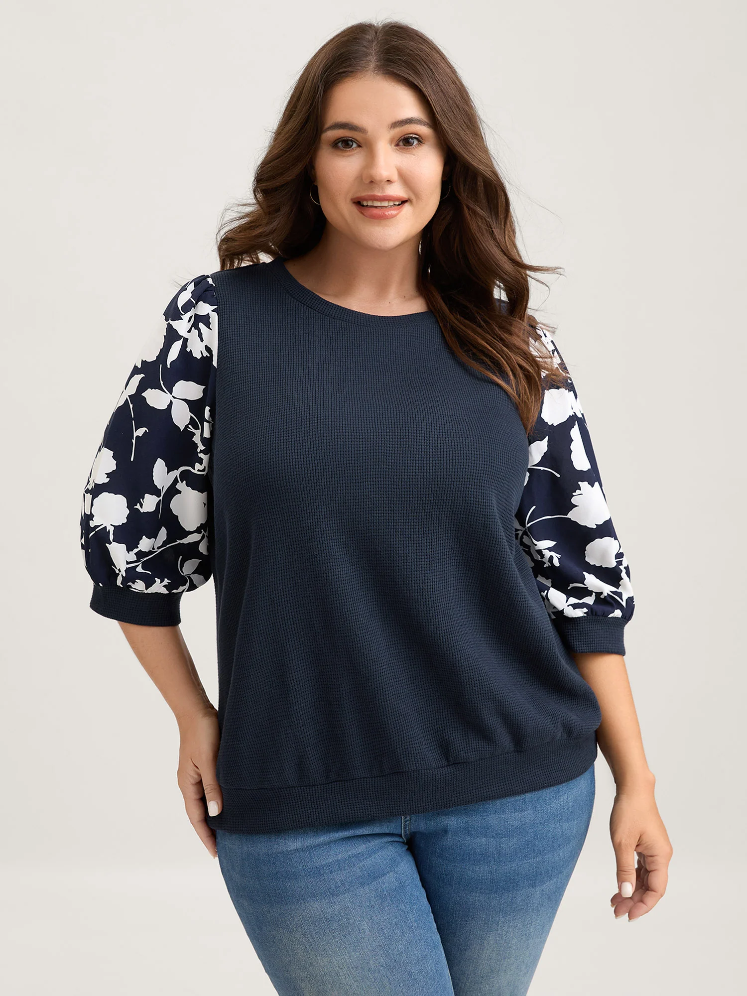 Textured Floral Puffy Sleeve Sweatshirt - Image 13