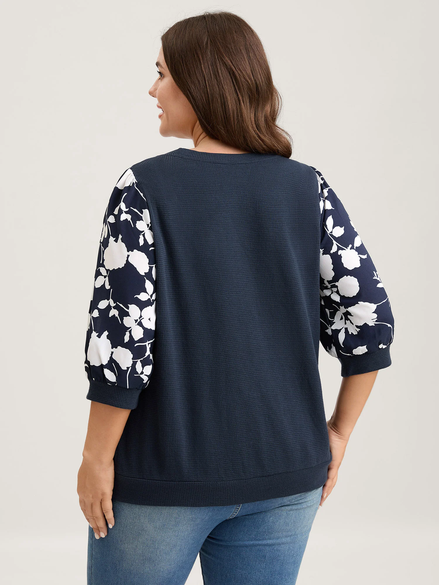 Textured Floral Puffy Sleeve Sweatshirt - Image 16