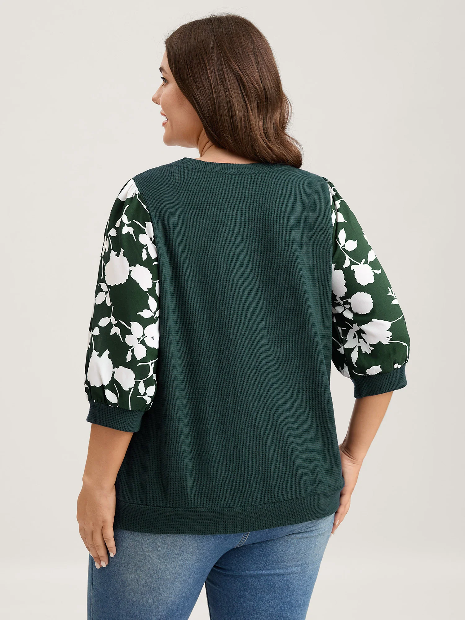 Textured Floral Puffy Sleeve Sweatshirt - Image 4