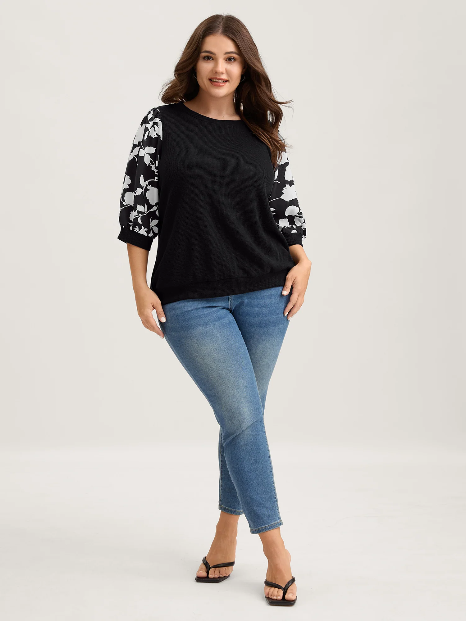 Textured Floral Puffy Sleeve Sweatshirt - Image 7