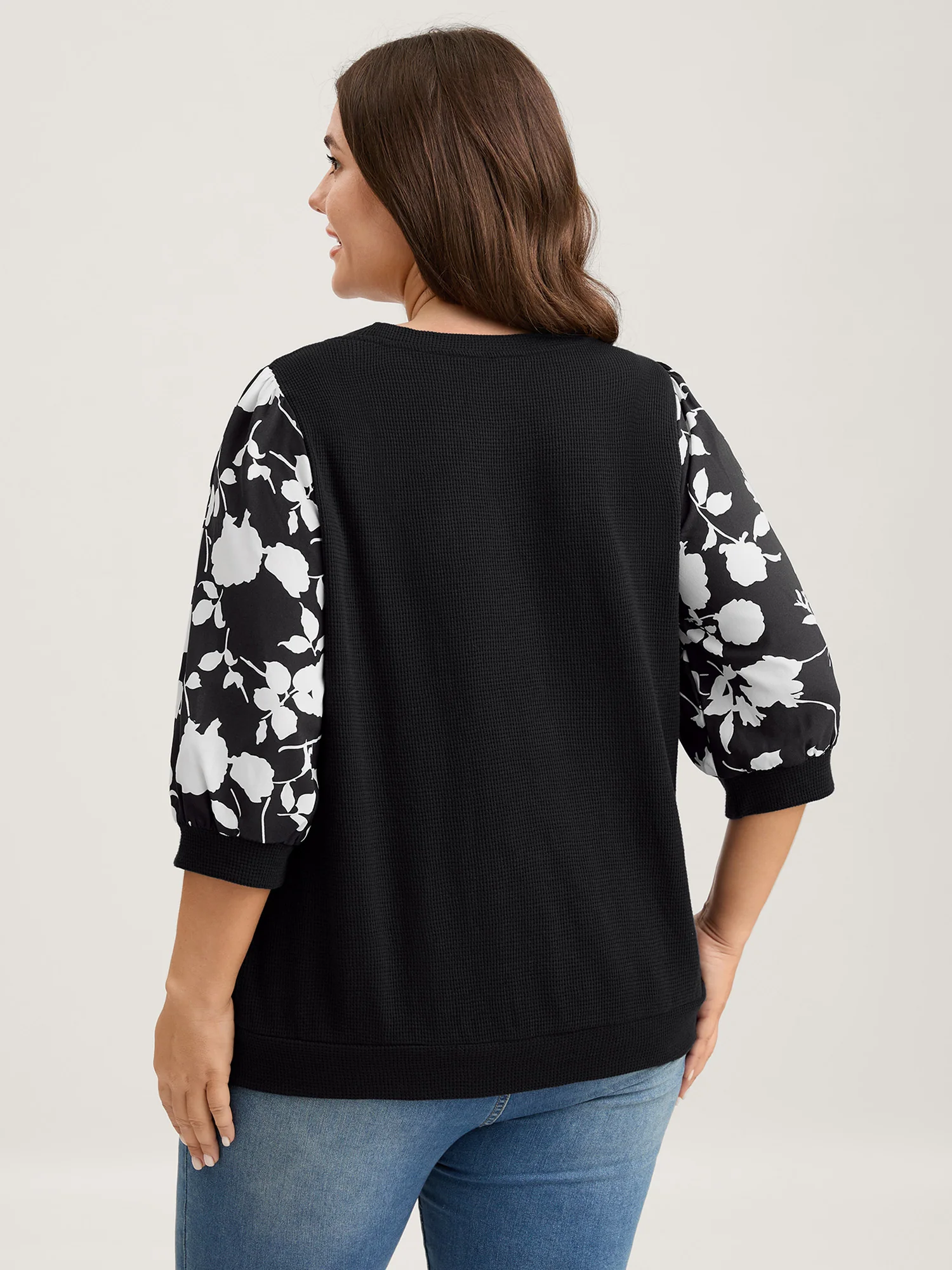Textured Floral Puffy Sleeve Sweatshirt - Image 8