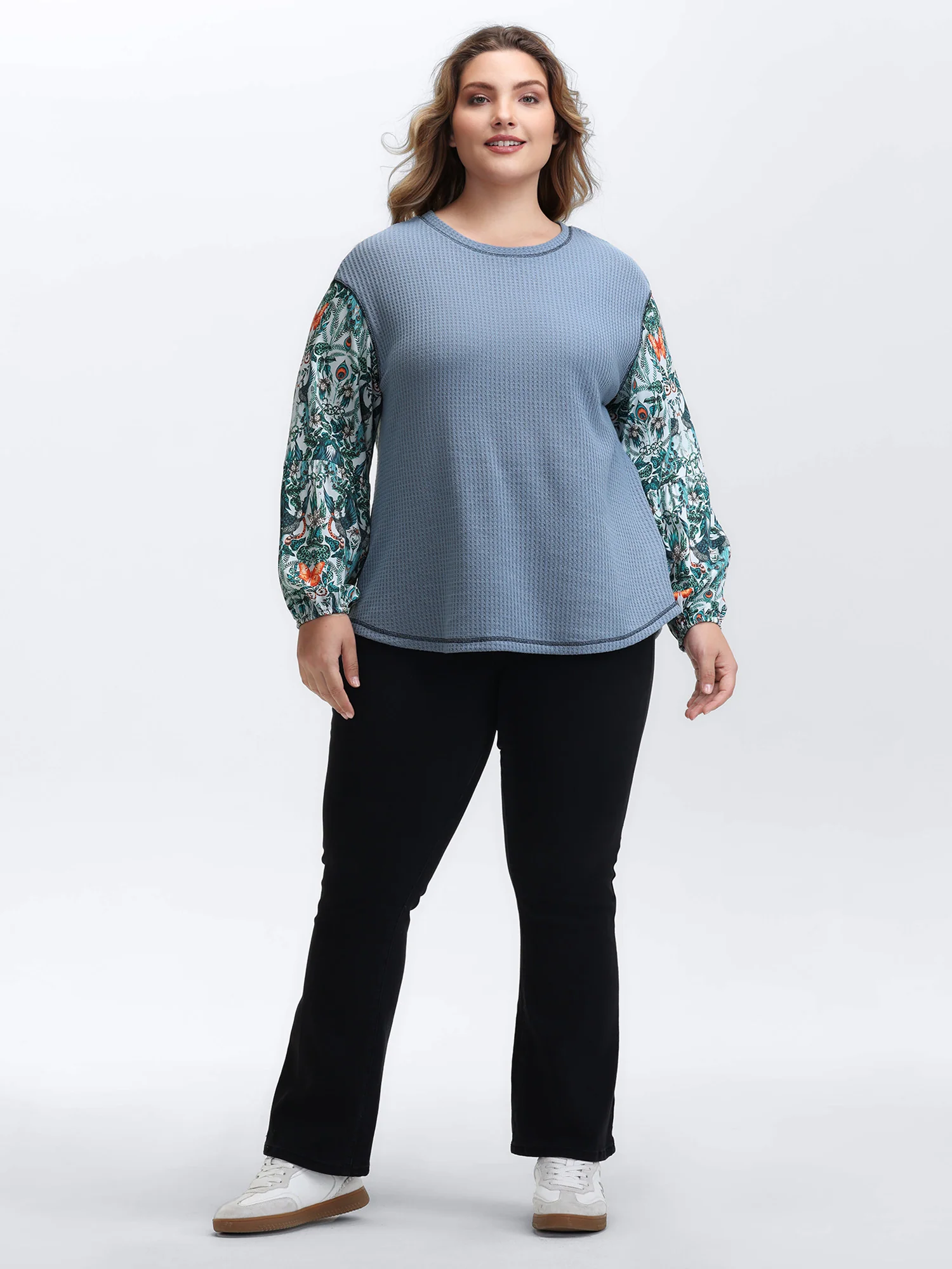 Textured Floral Sleeve Drop Shoulder Sweatshirt - Image 3