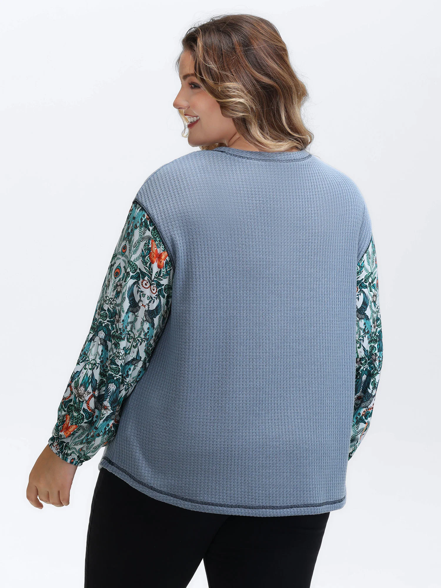 Textured Floral Sleeve Drop Shoulder Sweatshirt - Image 4