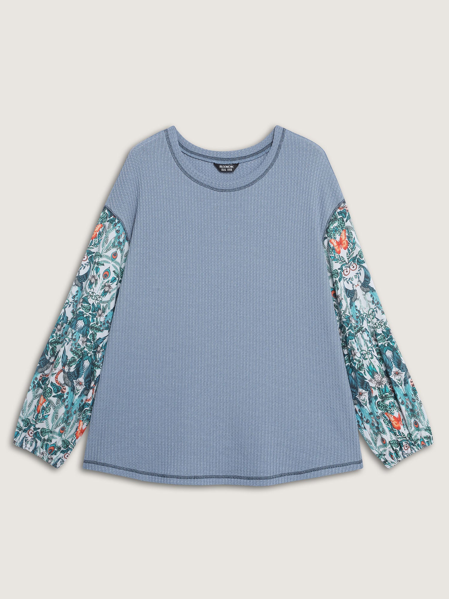 Textured Floral Sleeve Drop Shoulder Sweatshirt - Image 7