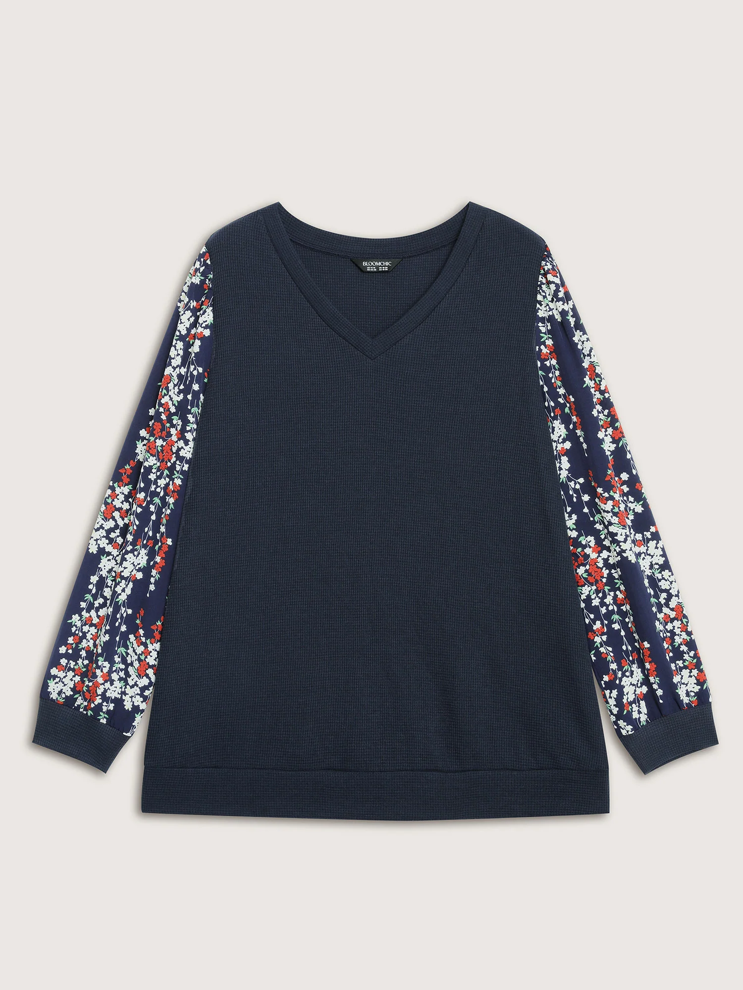 Textured Floral Sleeve V-Neck Sweatshirt - Image 7