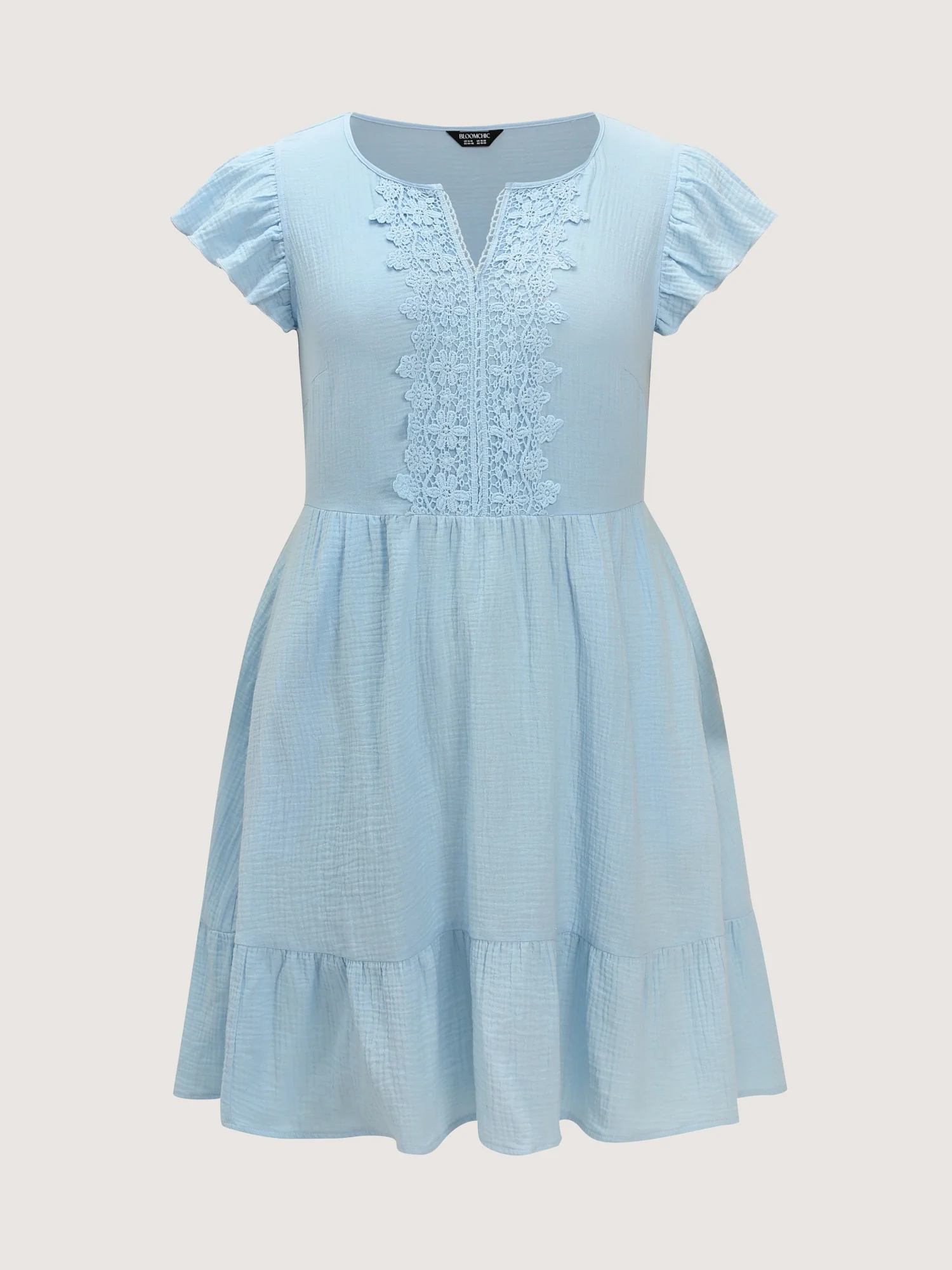 Textured Flutter Sleeve Notched Collar Mini Dress - Image 7