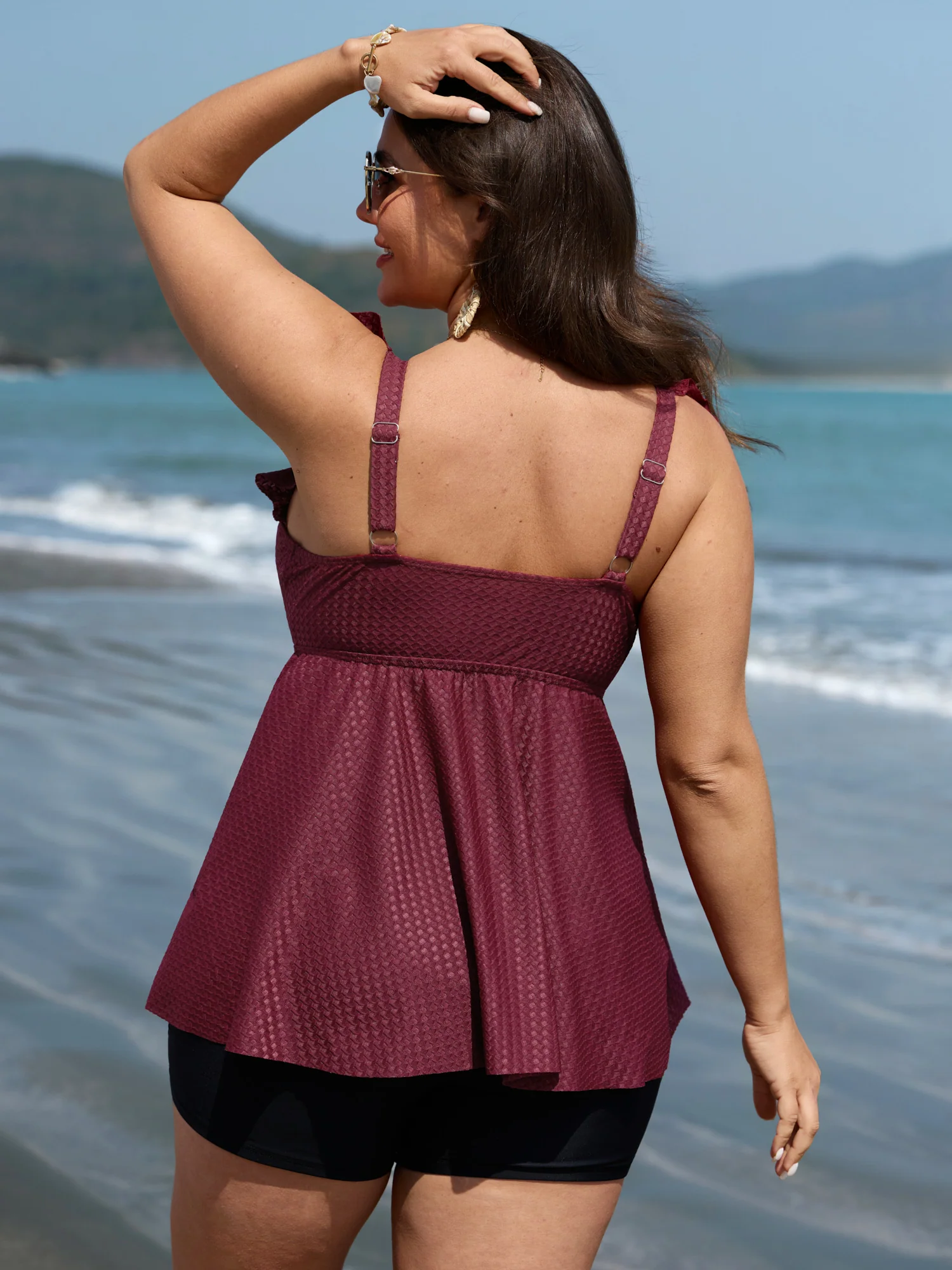 Textured Flutter Sleeve Surplice Swim Top - Image 3