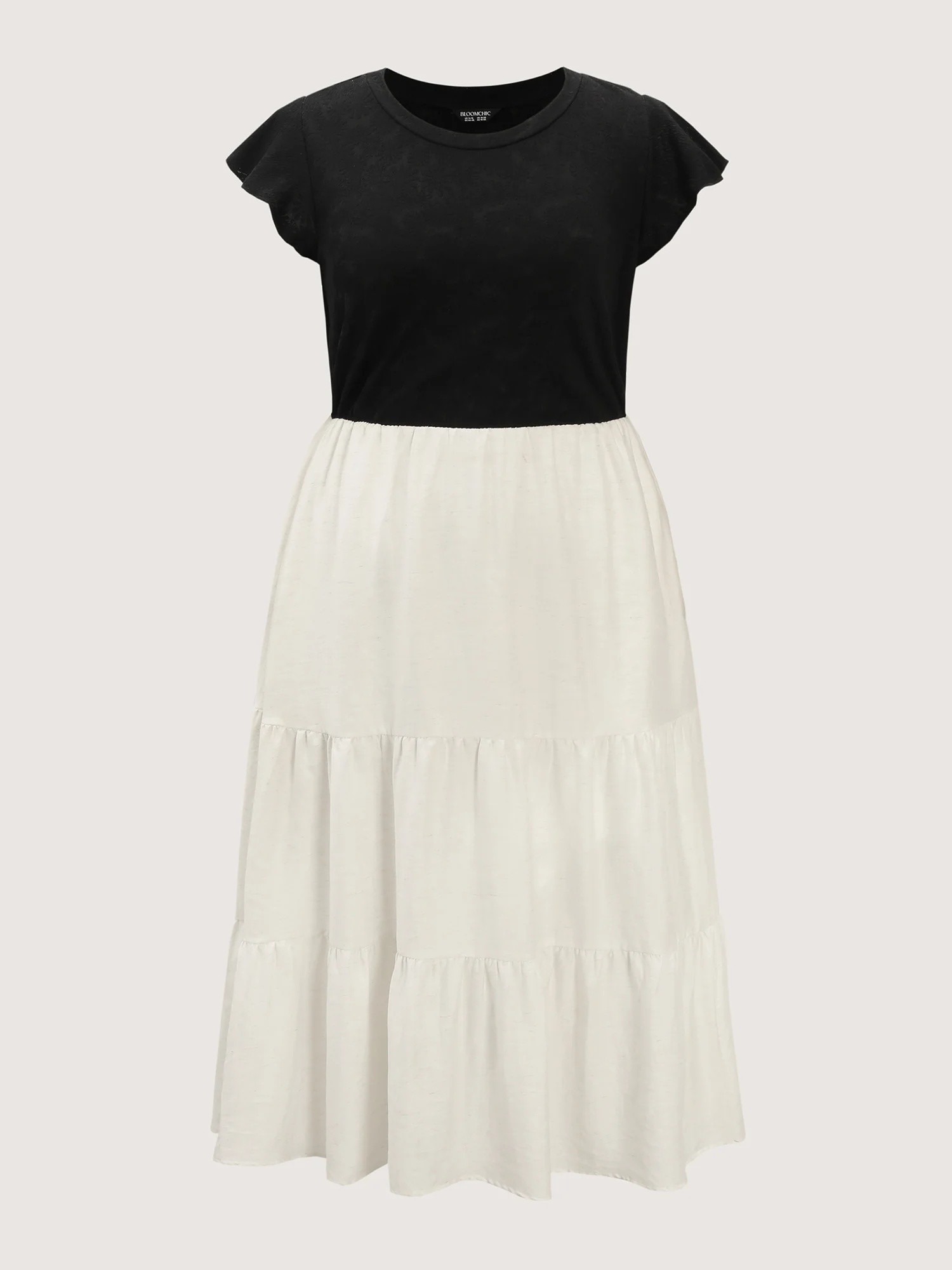 Textured Flutter Sleeve Tiered Midi Dress - Image 7