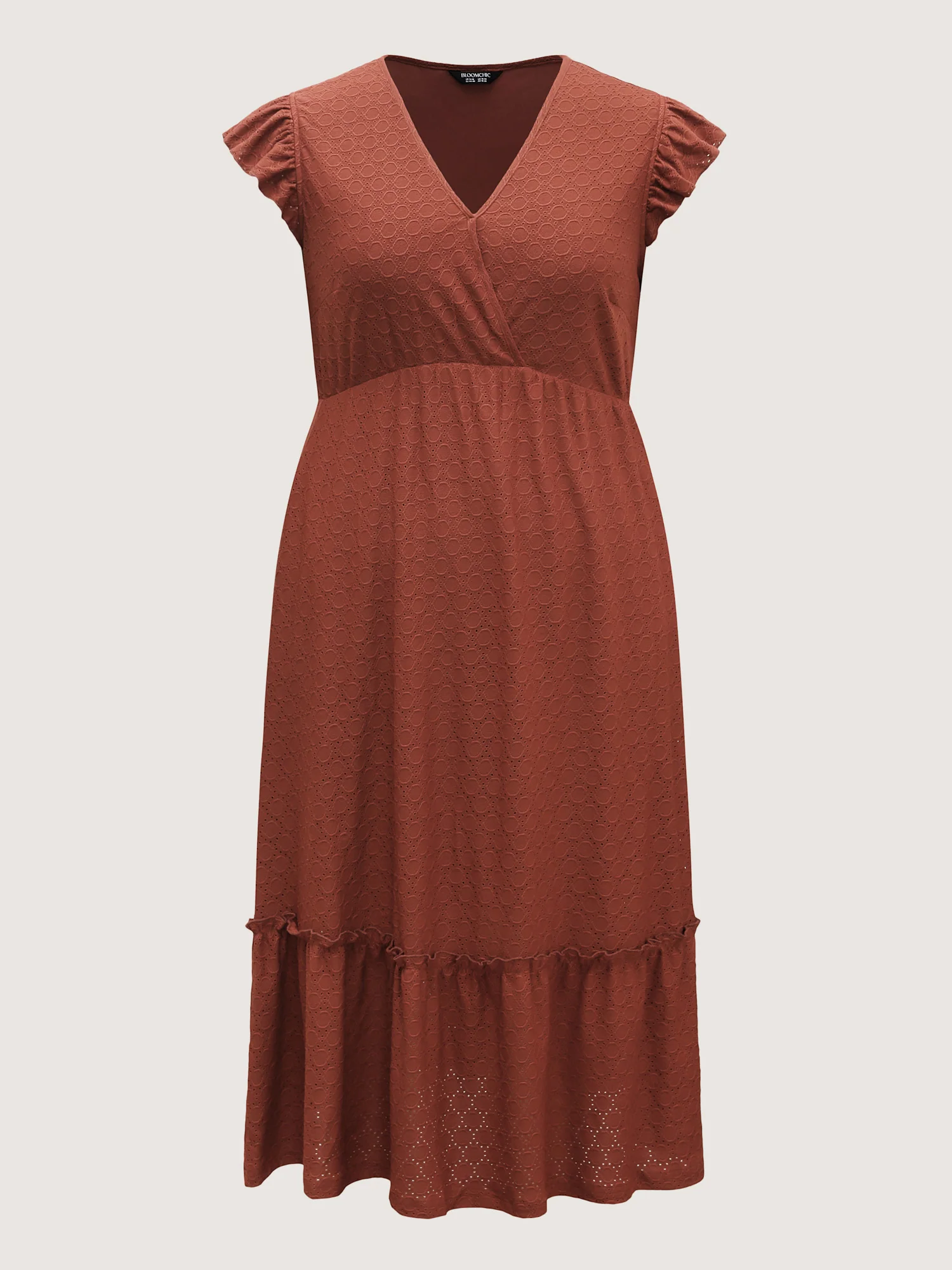 Textured Flutter Sleeve Tiered Midi Dress - Image 8