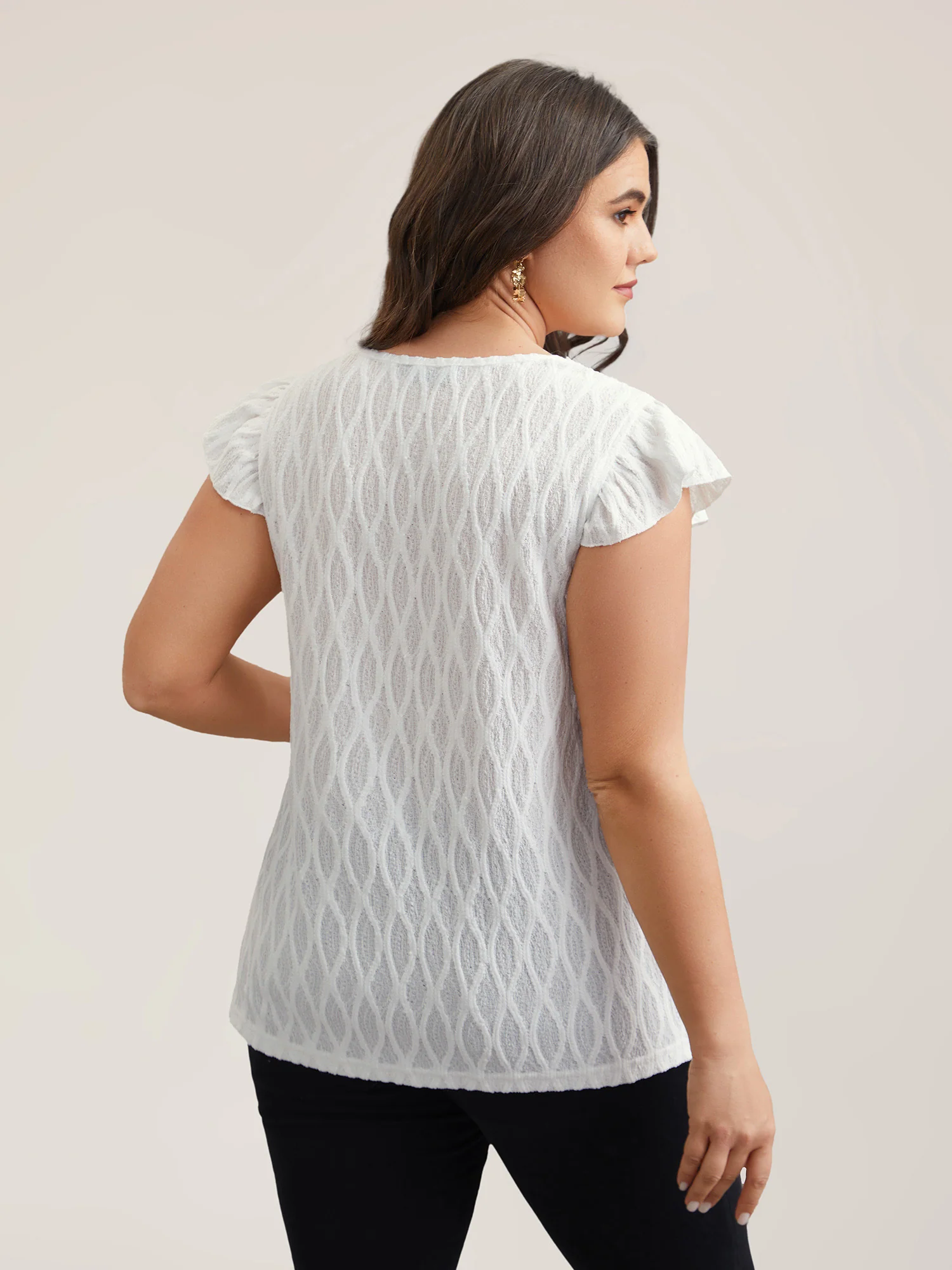 Textured Flutter Sleeve V-Neck Top - Image 5