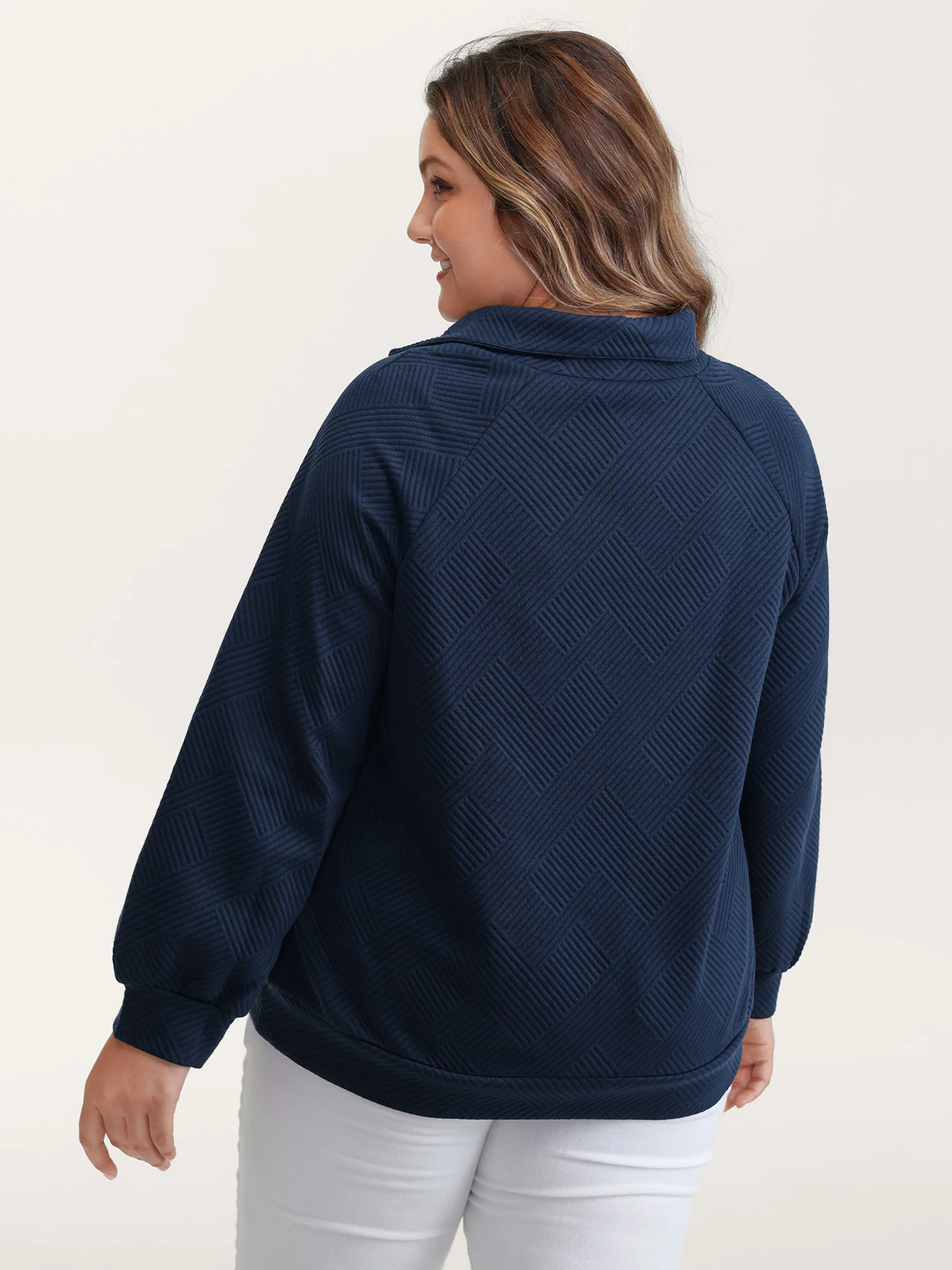 Textured Folded Collar Button Sweatshirt - Image 5