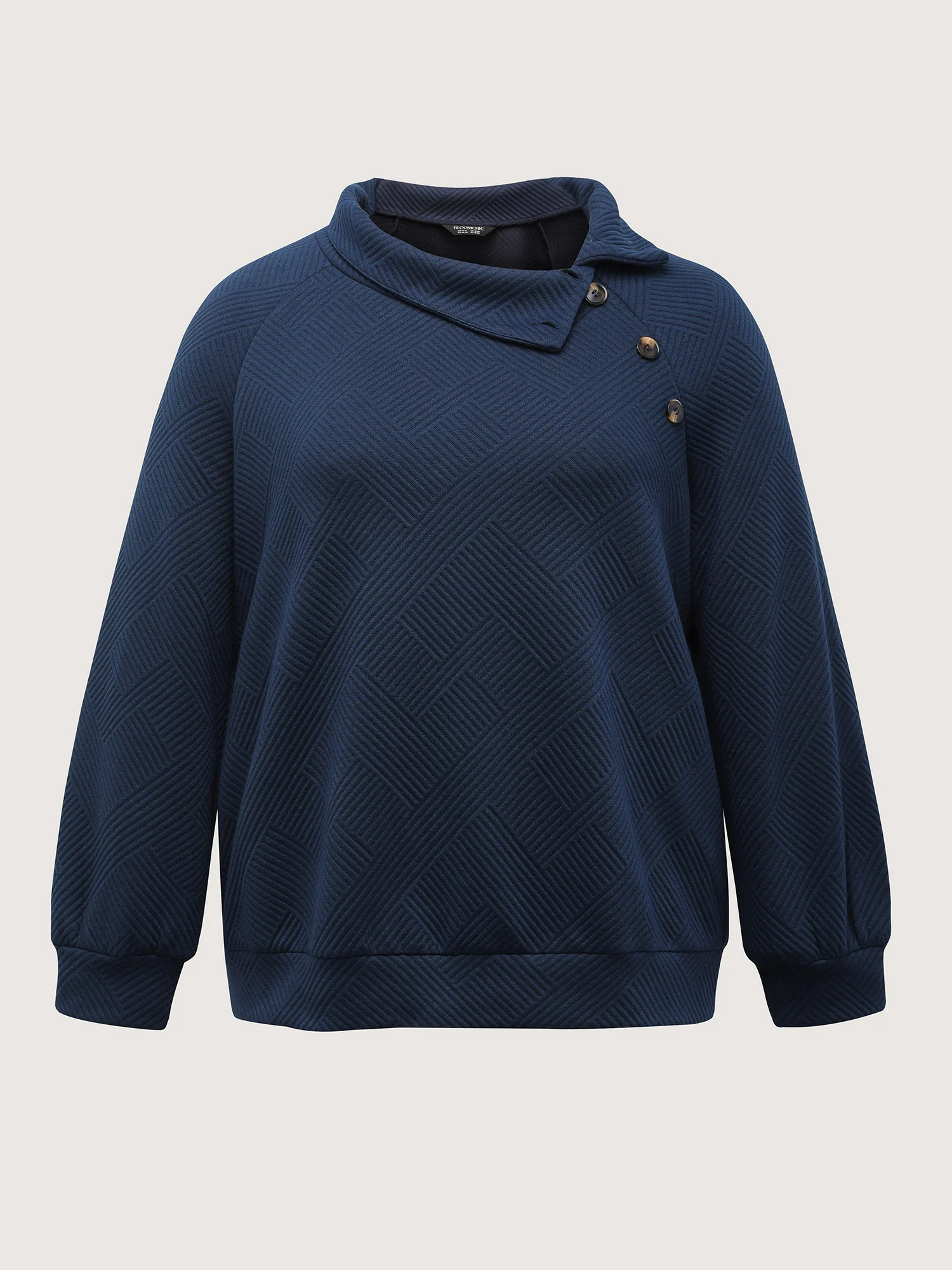 Textured Folded Collar Button Sweatshirt - Image 8