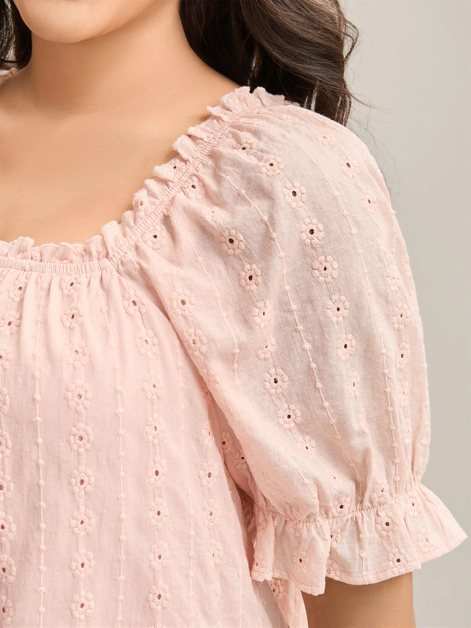 Textured Frill Trim Square Neck Blouse - Image 2
