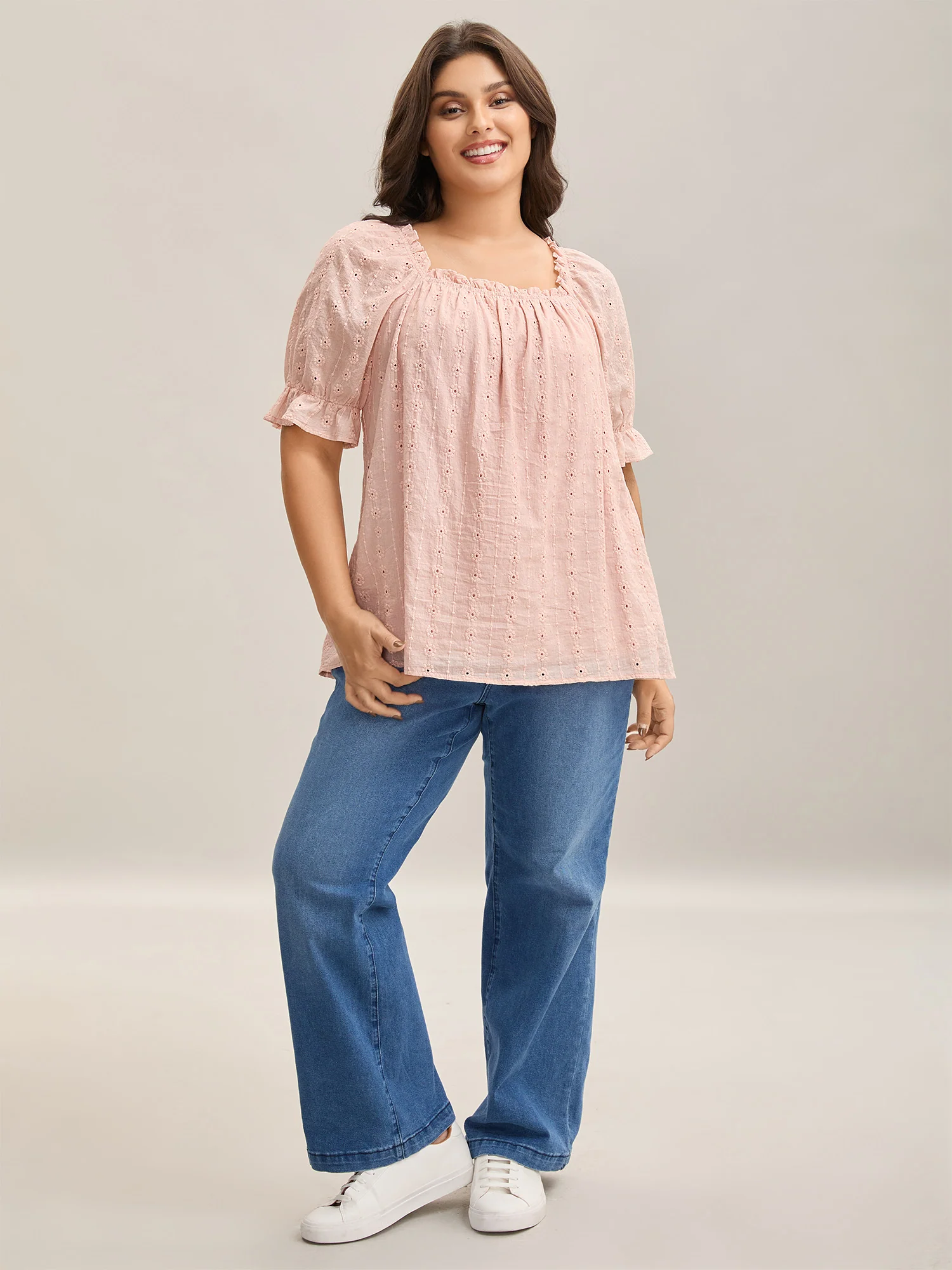 Textured Frill Trim Square Neck Blouse - Image 3