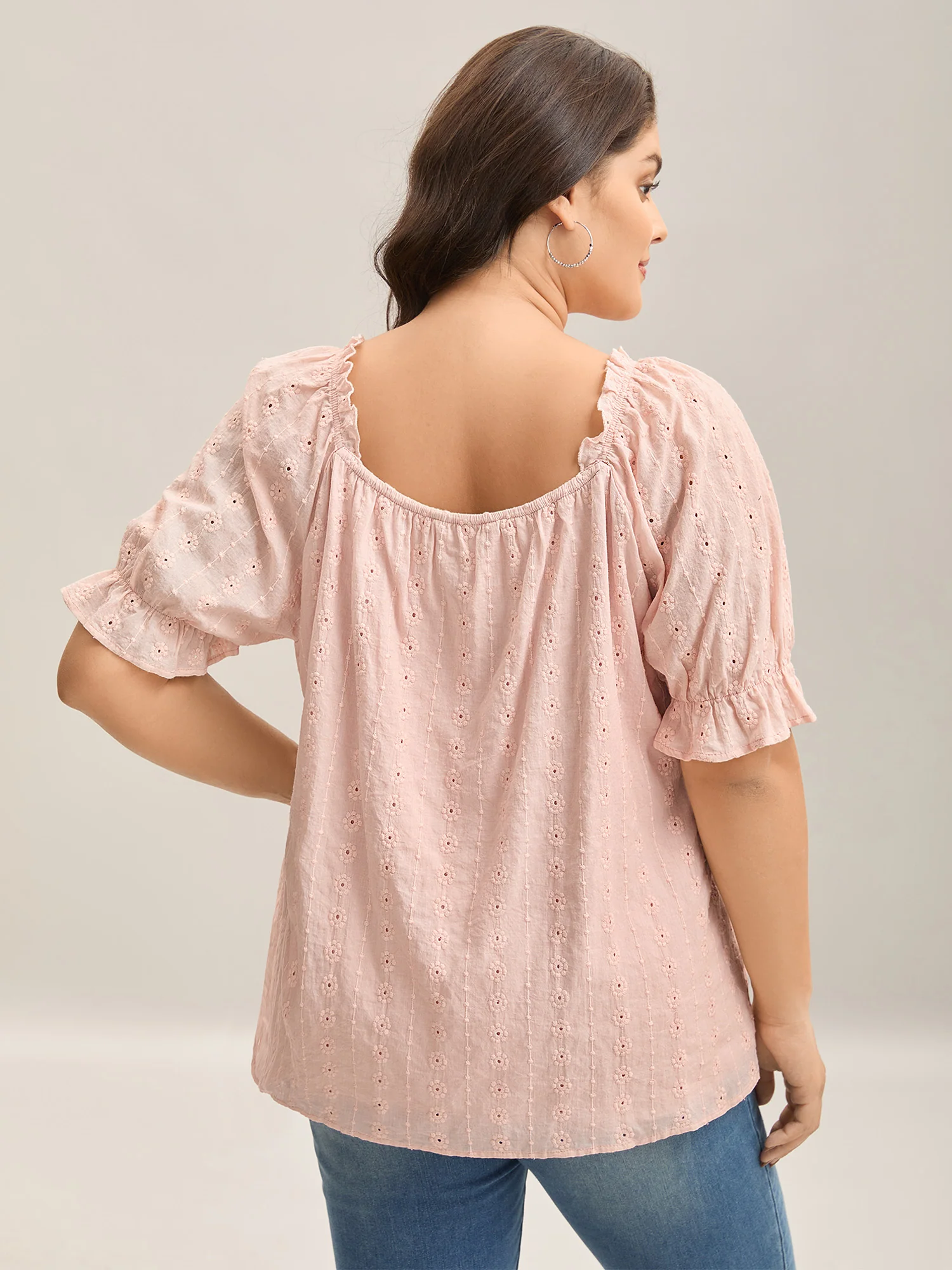 Textured Frill Trim Square Neck Blouse - Image 4